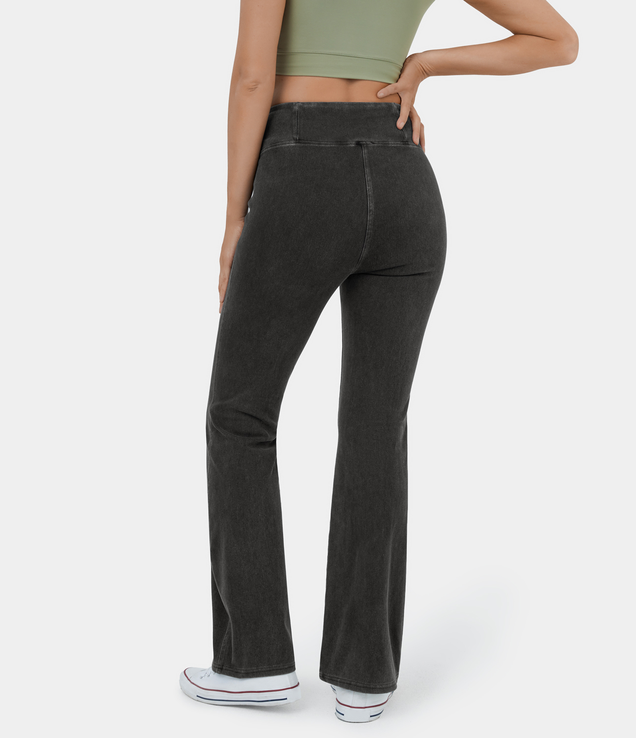 Hemp Rope Black Denim Jean décontracté bootcut HalaraMagic™ taille haute en maille extensible délavée avec poche arrière / 2
