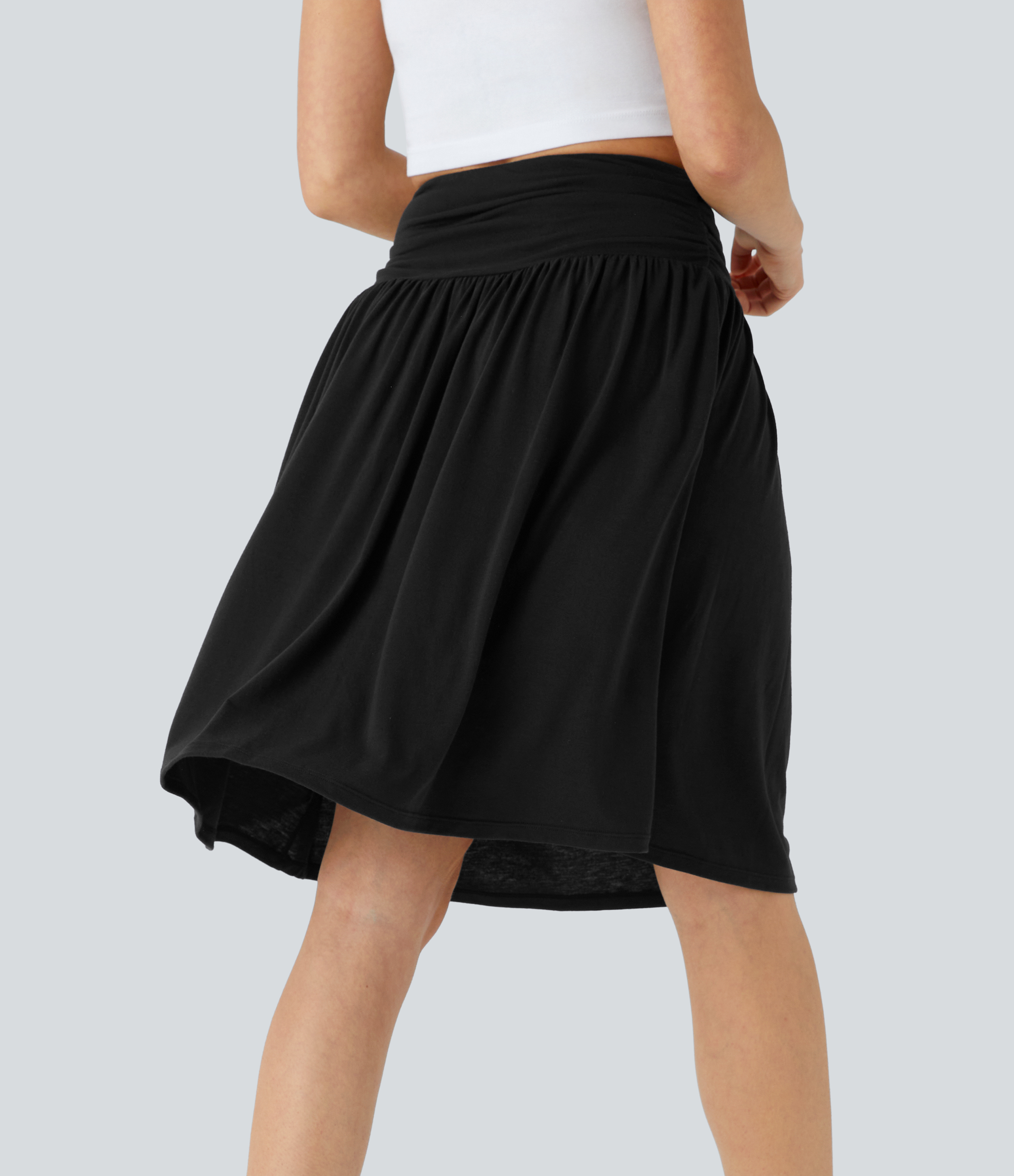 Halara High Waisted Ruched Side Pocket Flowy Resort Skirt  - Black - M(regular) 