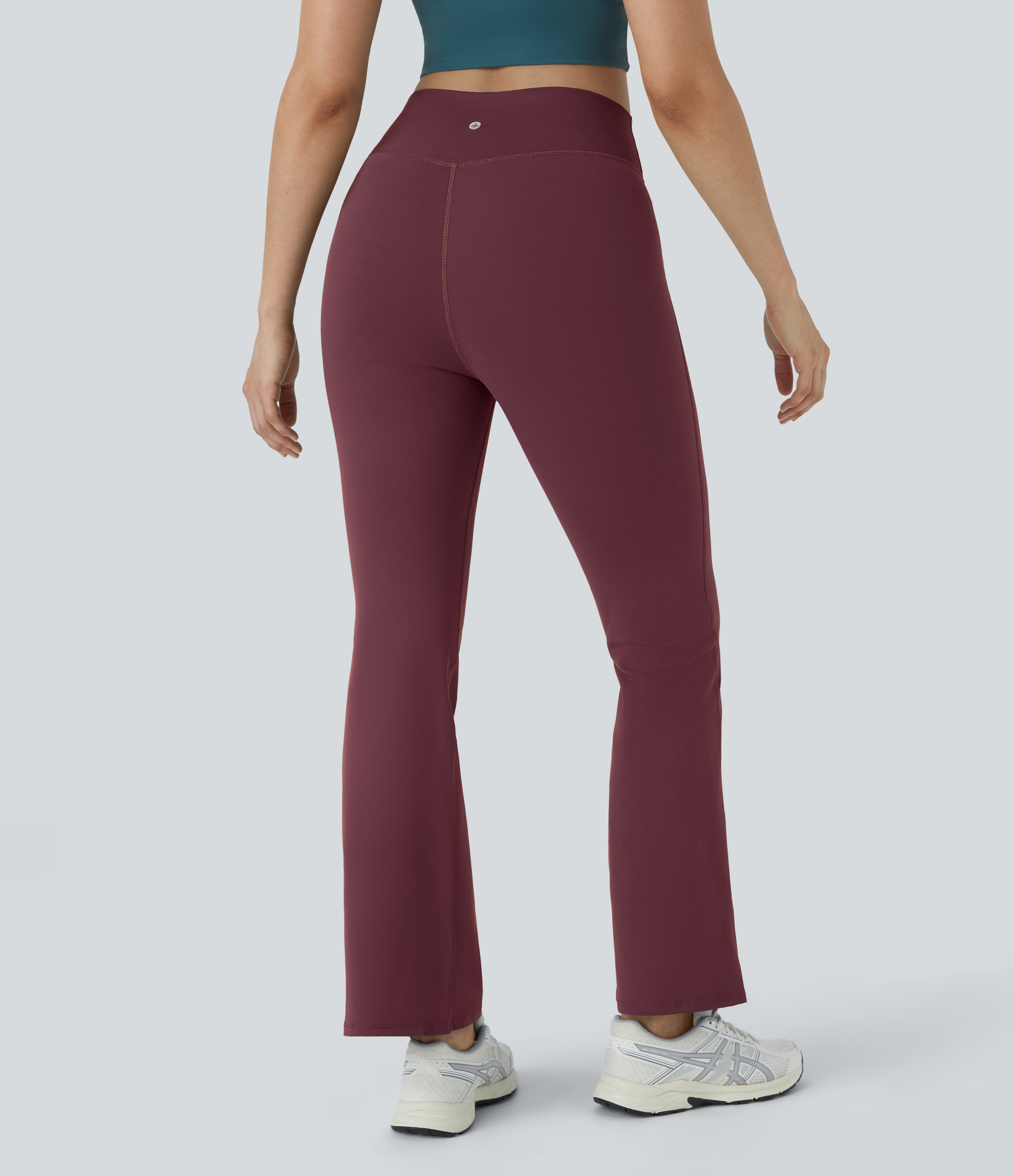 Halara High Waisted Crossover Flare Yoga Leggings  - Red Mahogany - XL(petite) gym leggings leggings with pockets leggings with butt lift 