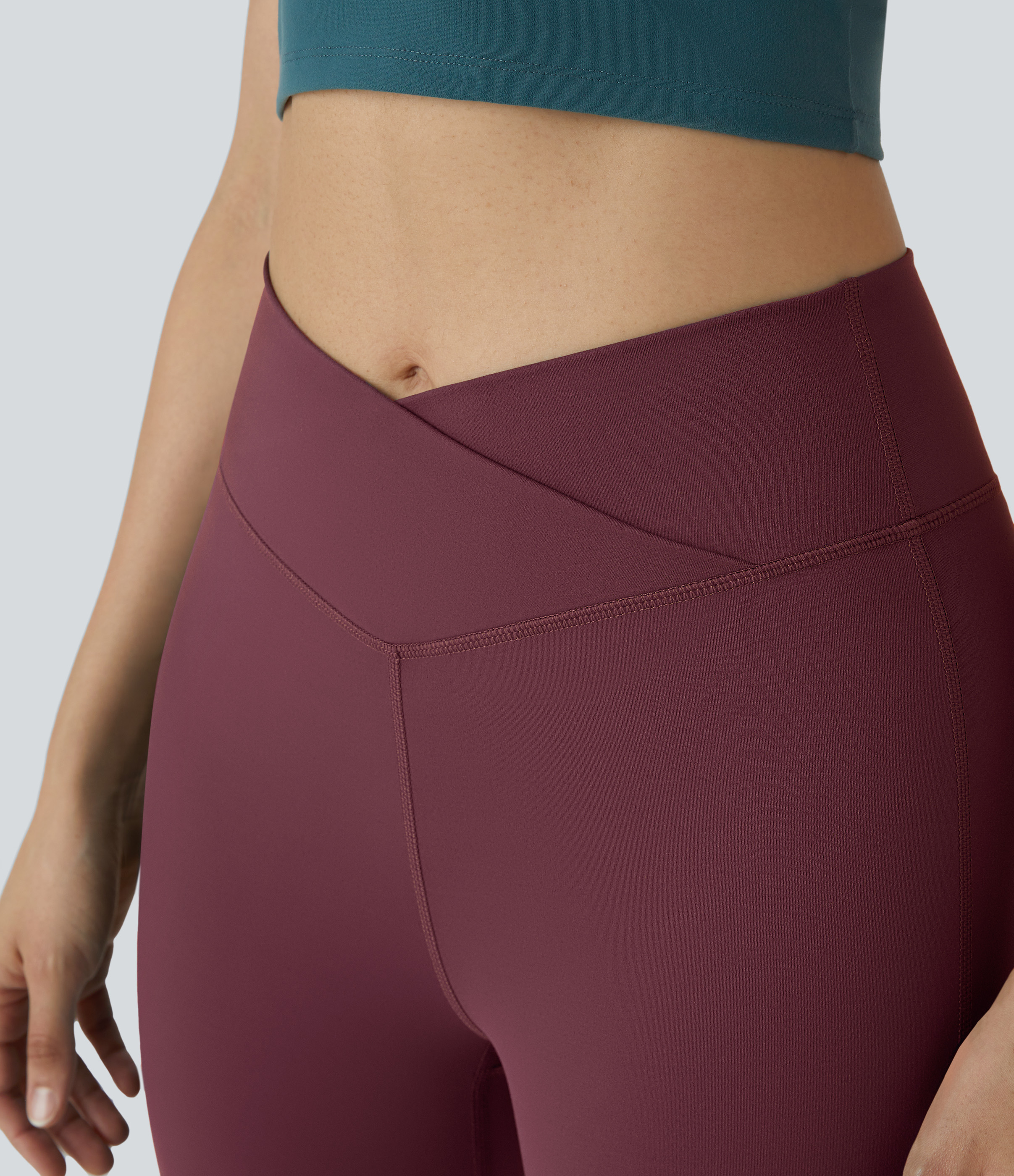 Halara High Waisted Crossover Flare Yoga Leggings  - Red Mahogany - XL(petite) gym leggings leggings with pockets leggings with butt lift 