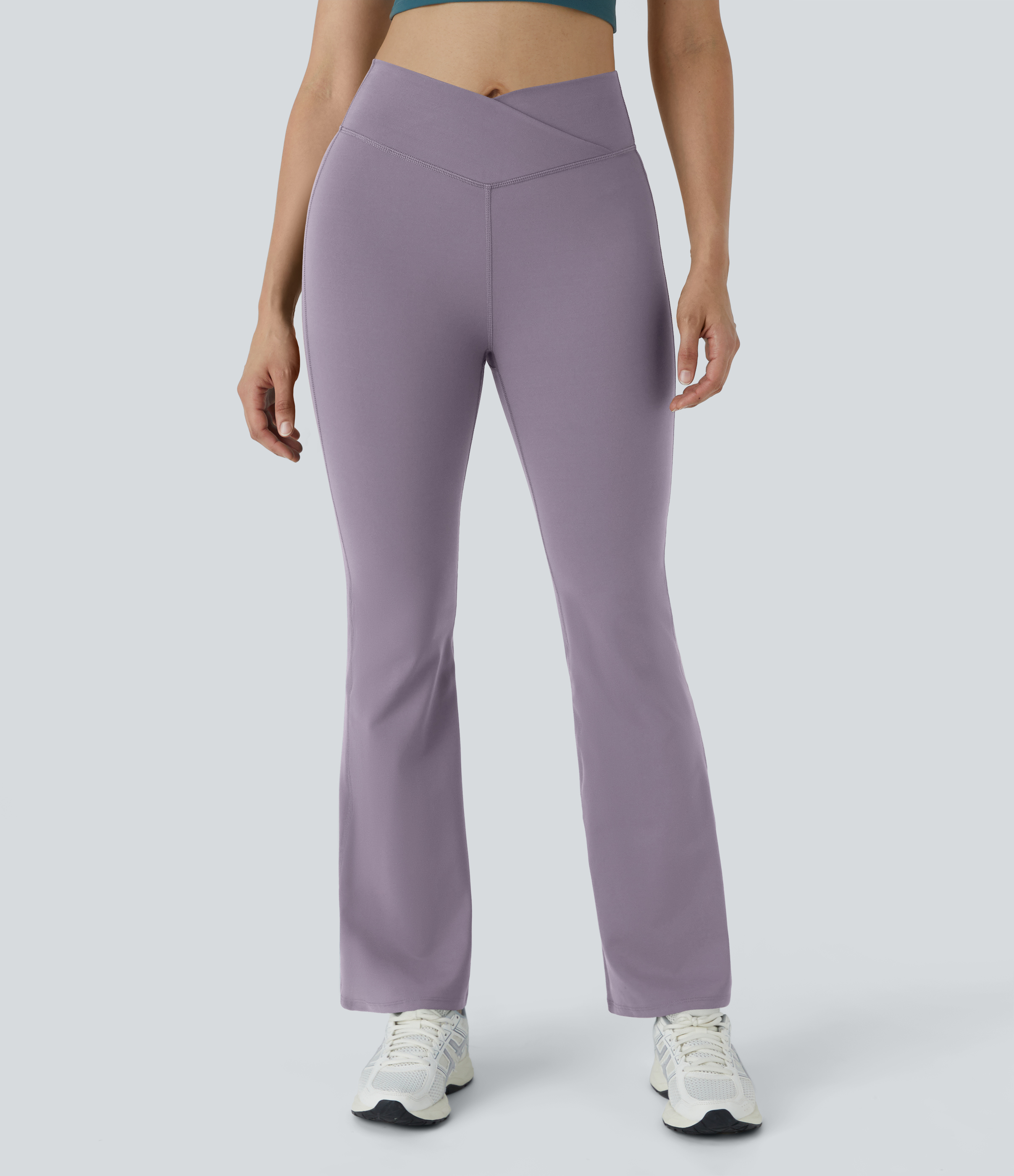Halara High Waisted Crossover Flare Yoga Leggings  - Purple Ash - XL(petite) gym leggings leggings with pockets leggings with butt lift 