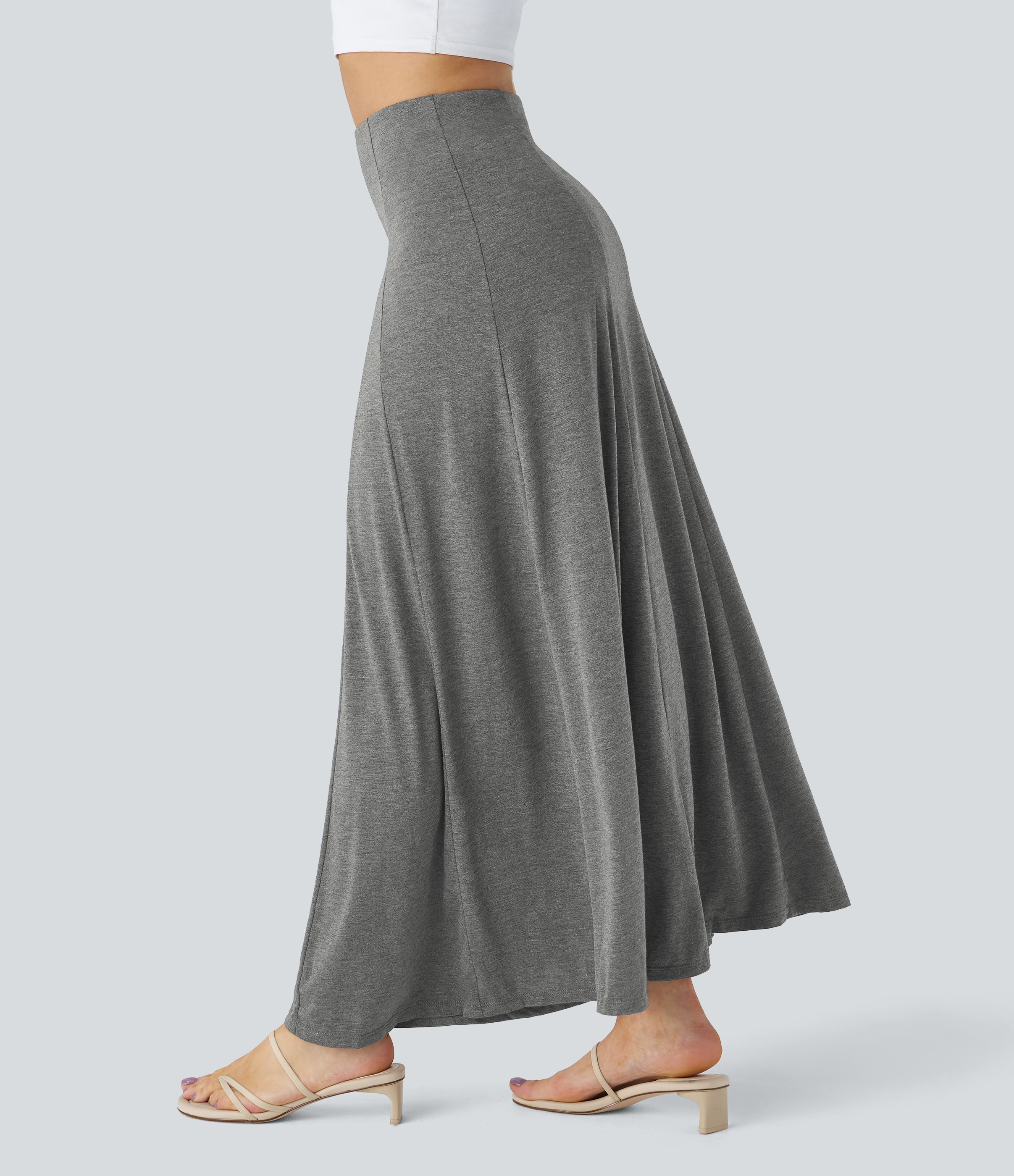 Halara High Waisted Side Zipper Maxi Casual Flare Skirt  - Darl Gray Floral Yarn - M(regular) 