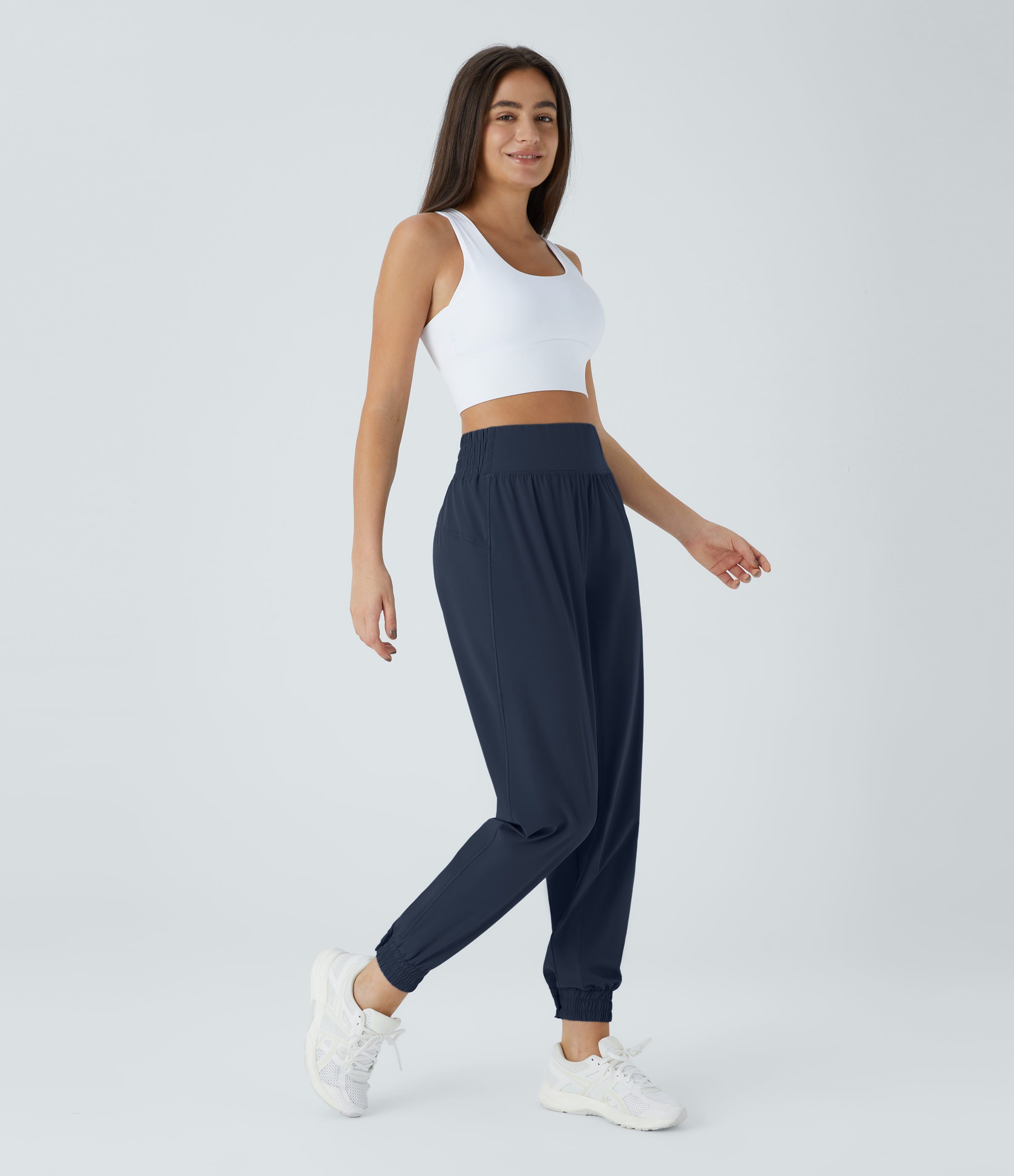 Halara High Waisted Elastic Waistband Casual Joggers  - Dark Sapphire - M(petite) 