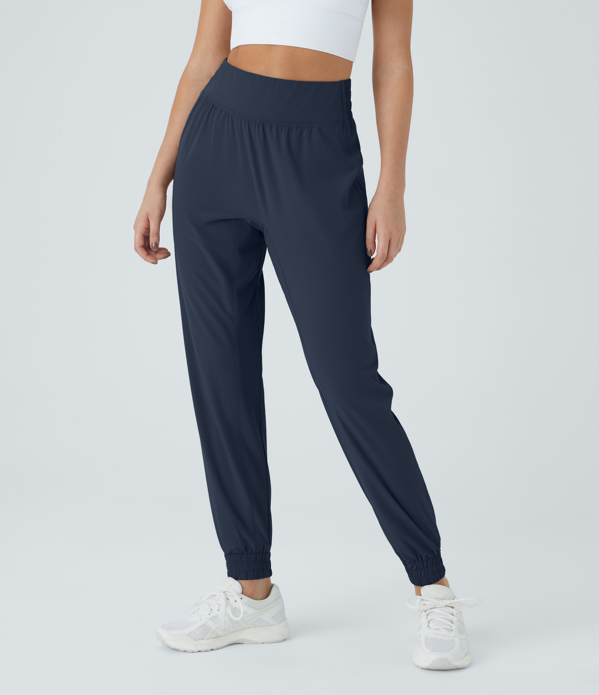 Halara High Waisted Elastic Waistband Casual Joggers  - Dark Sapphire - M(petite) 