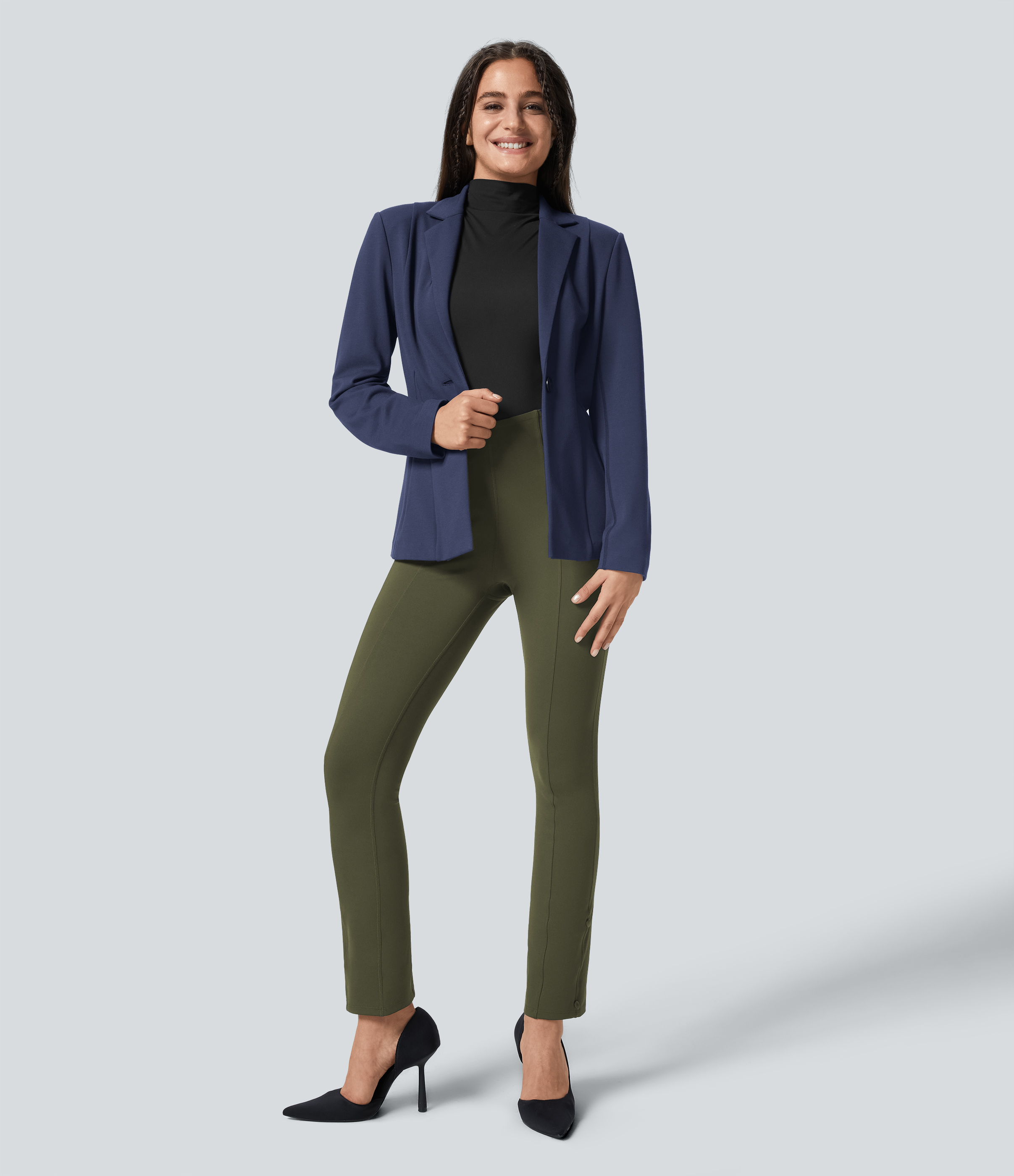 Halara EcoCloudfulв„ў Fabric High Waisted Tummy Control Adjustable Hem Work 7/8 Pants  - Lone Pine Green - L(7/8) 