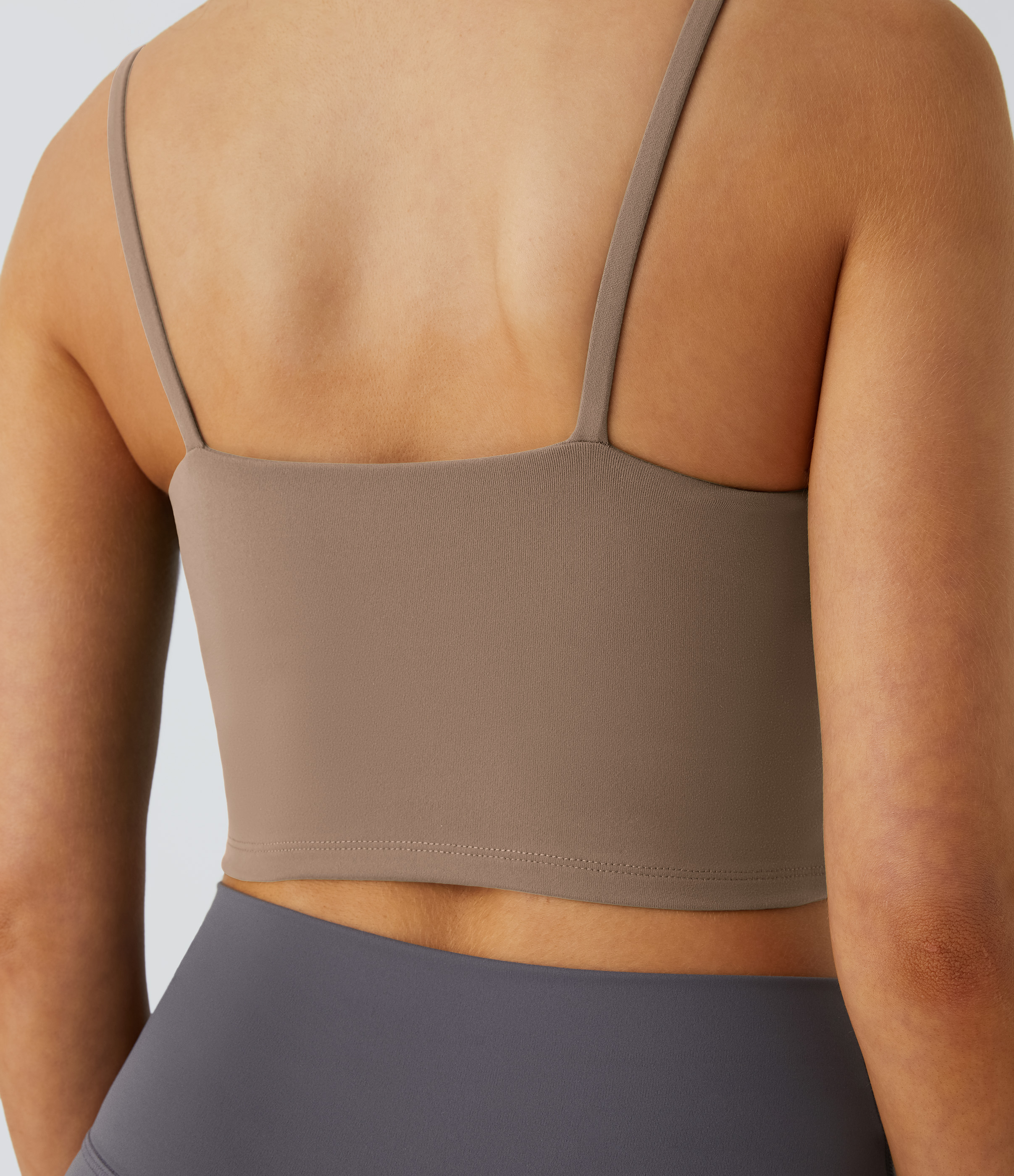 Halara Basic Padded Workout Cropped Tank Top Tank Top - Woodsmoke - XS golf tops halter top tunic tops sleeveless tops backless top 