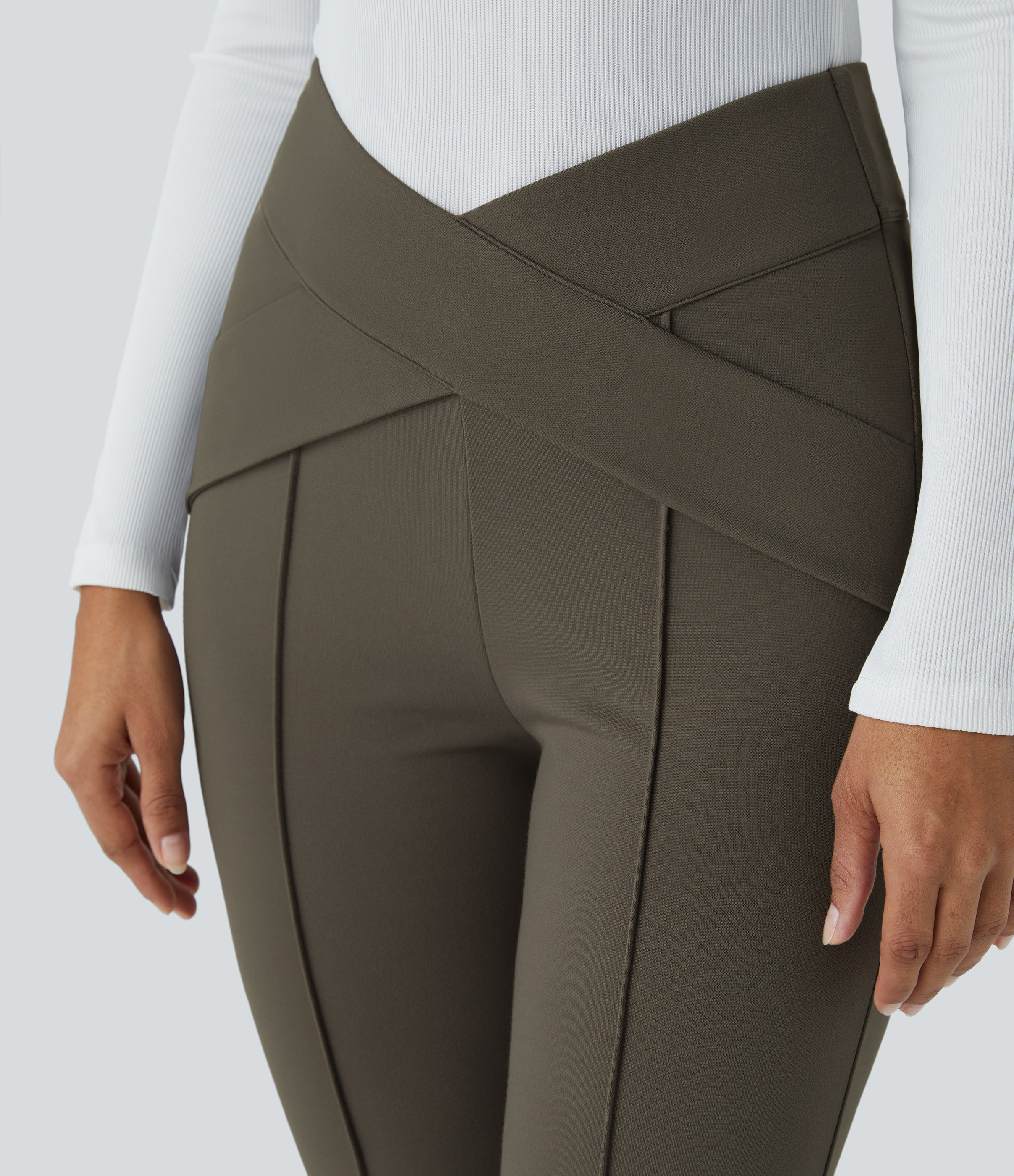 Halara High Waisted Crossover Casual Slight Flare Pants  - Forest Night - S(regular) sweatpants jogger pants stacked sweatpants cargo joggers 
