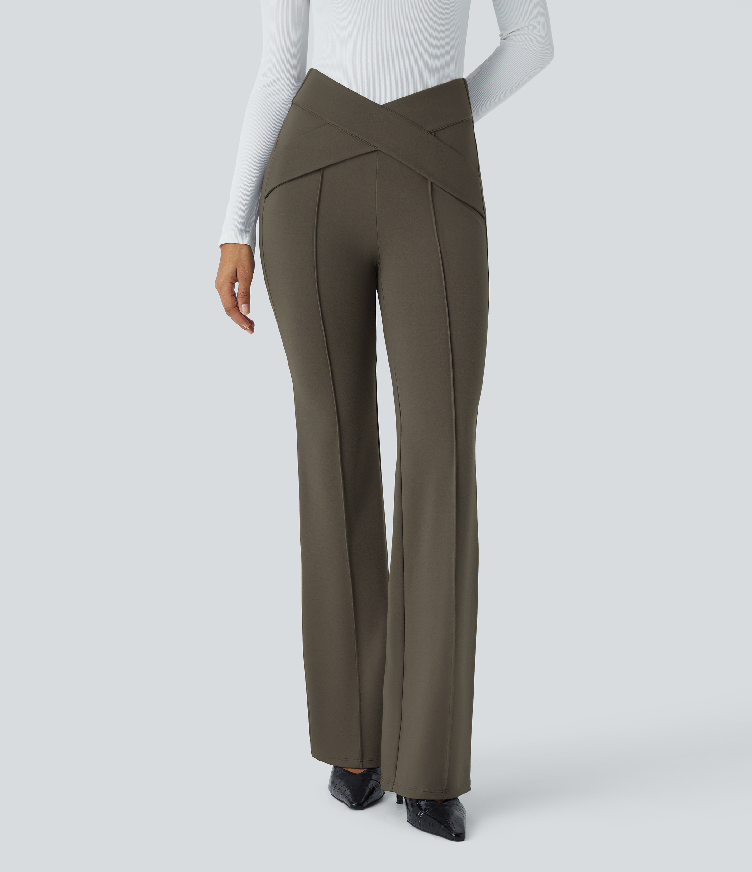 Halara High Waisted Crossover Casual Slight Flare Pants  - Forest Night - S(regular) sweatpants jogger pants stacked sweatpants cargo joggers 