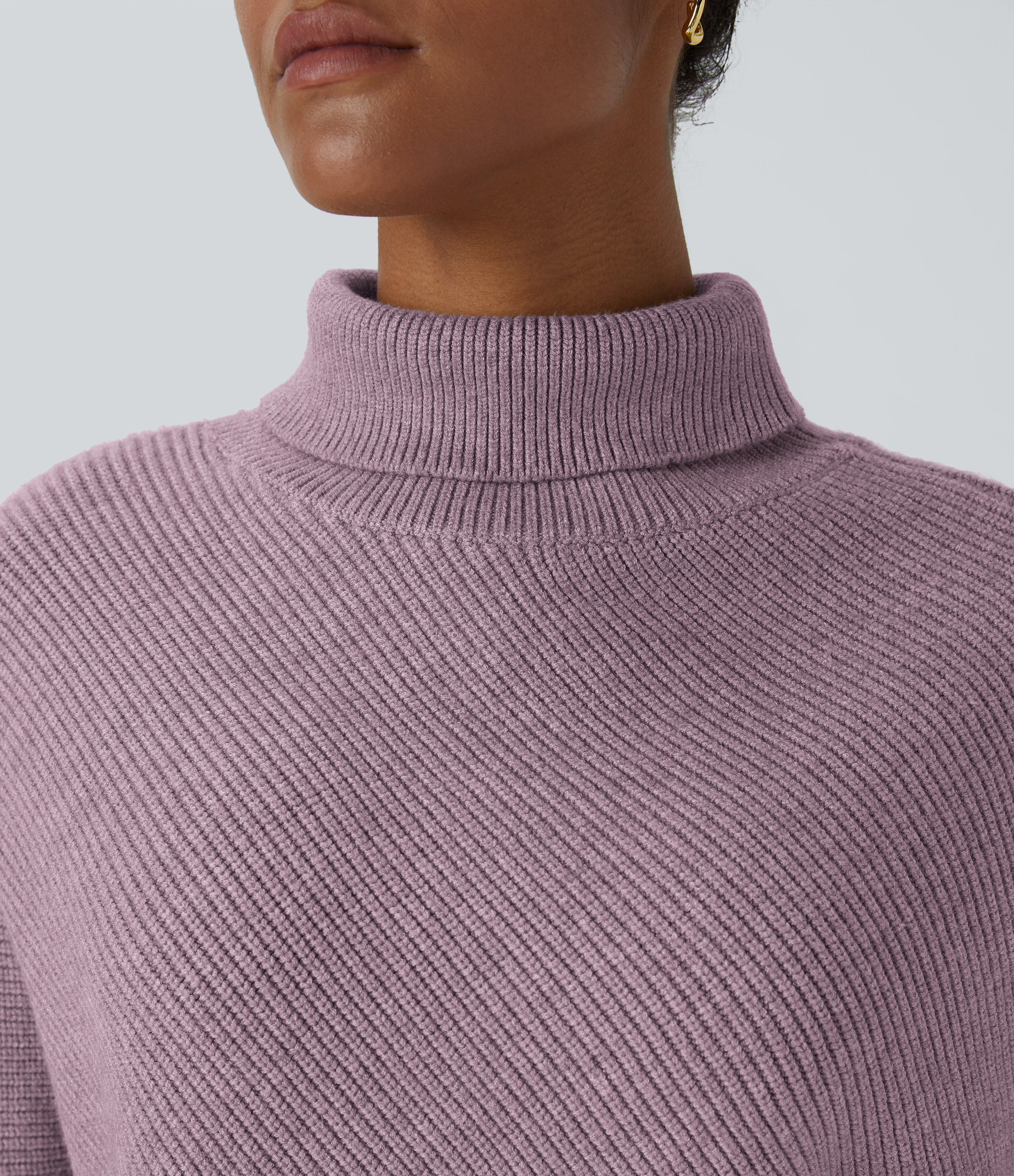 Halara High Neck Long Sleeve Asymmetric Hem Work Sweater  - Dove Purple - XS 