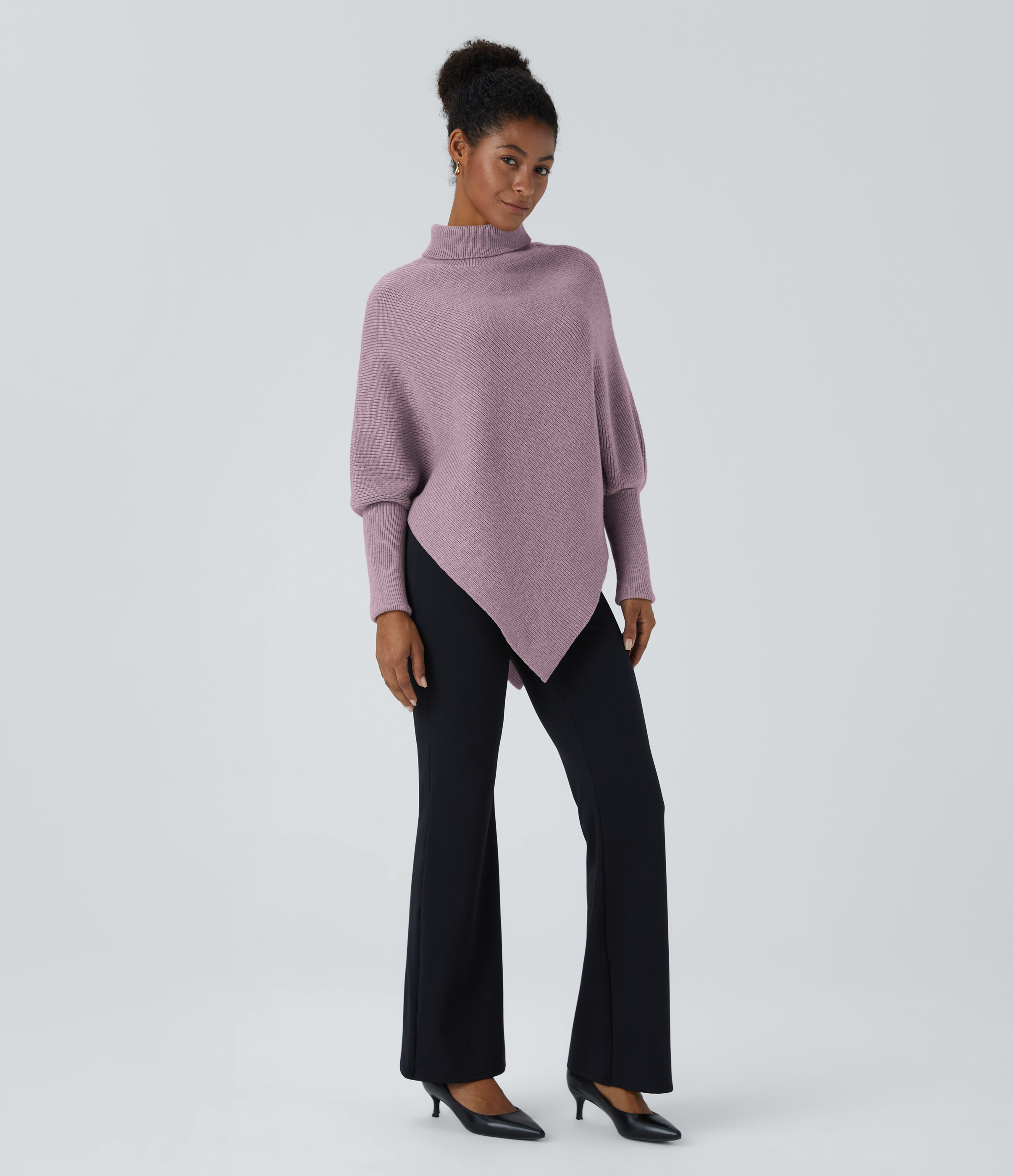 Halara High Neck Long Sleeve Asymmetric Hem Work Sweater  - Dove Purple - XS 