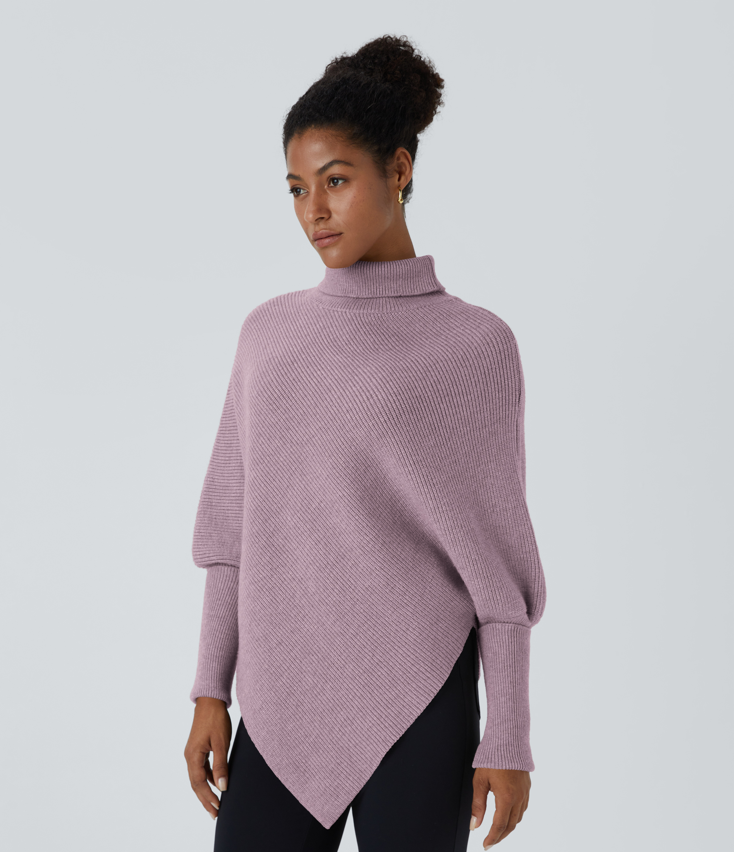 Halara High Neck Long Sleeve Asymmetric Hem Work Sweater  - Dove Purple - XS 