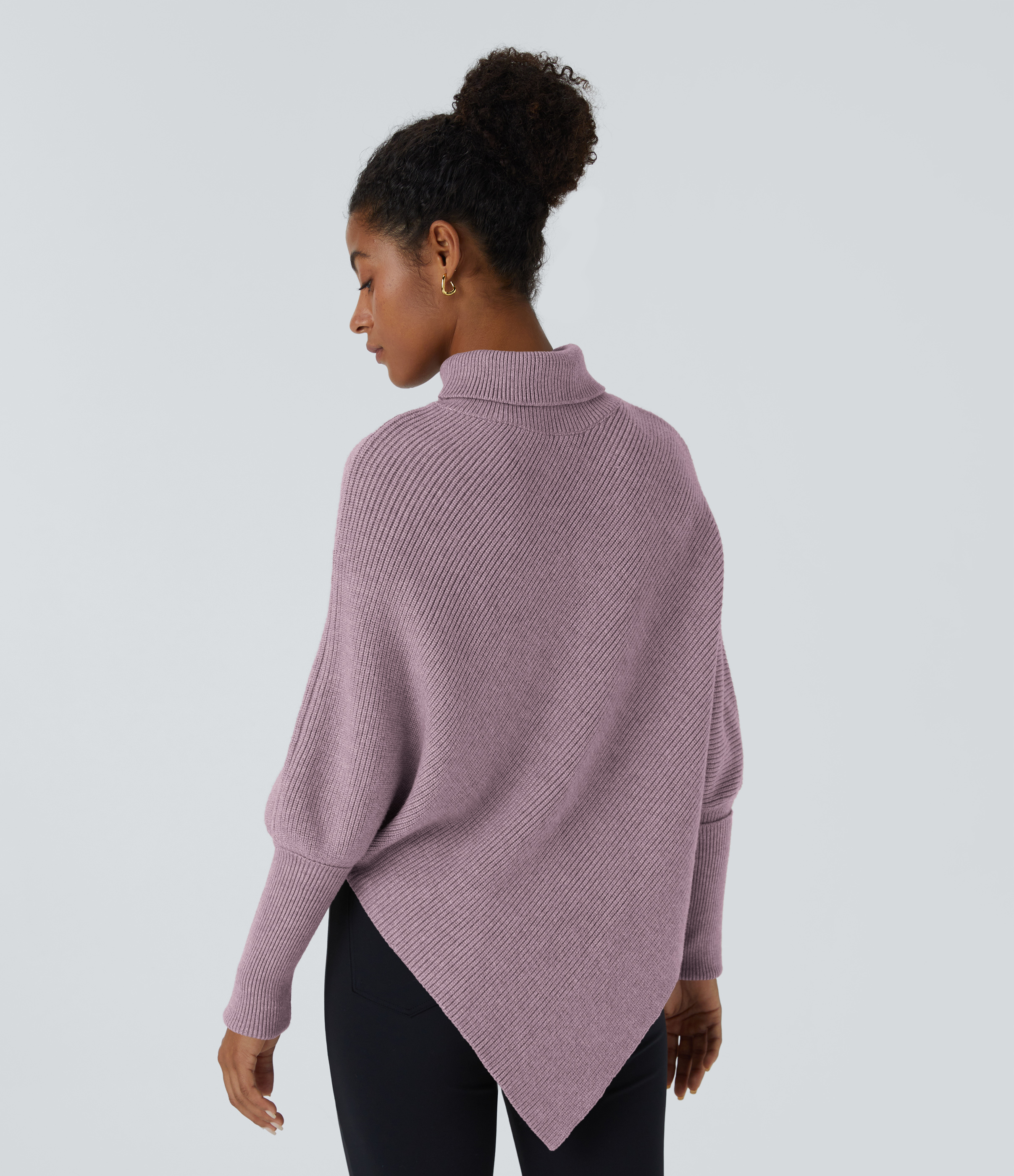 Halara High Neck Long Sleeve Asymmetric Hem Work Sweater  - Dove Purple - XS 
