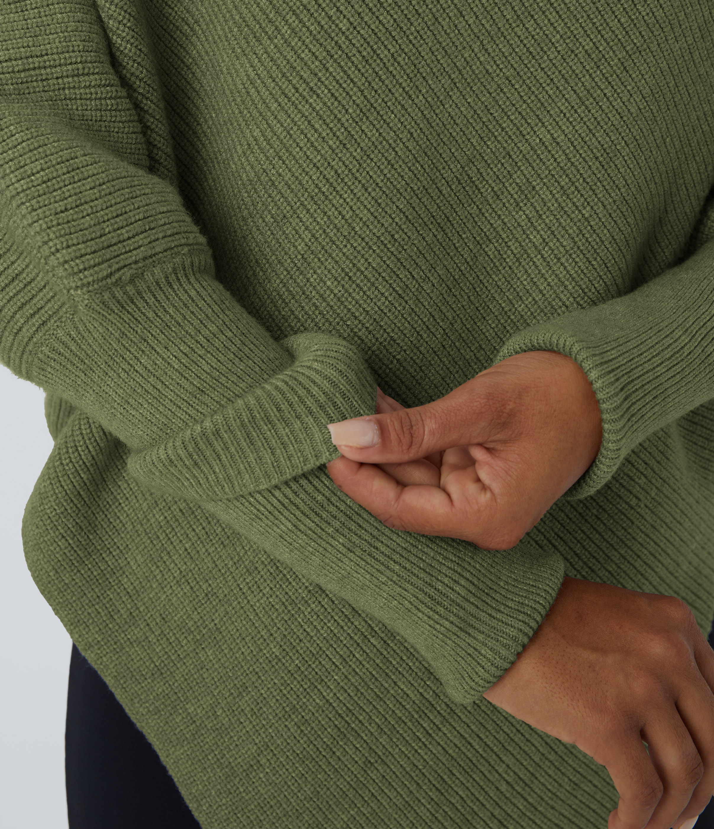 Halara High Neck Long Sleeve Asymmetric Hem Work Sweater  - Deep Sage - XS 