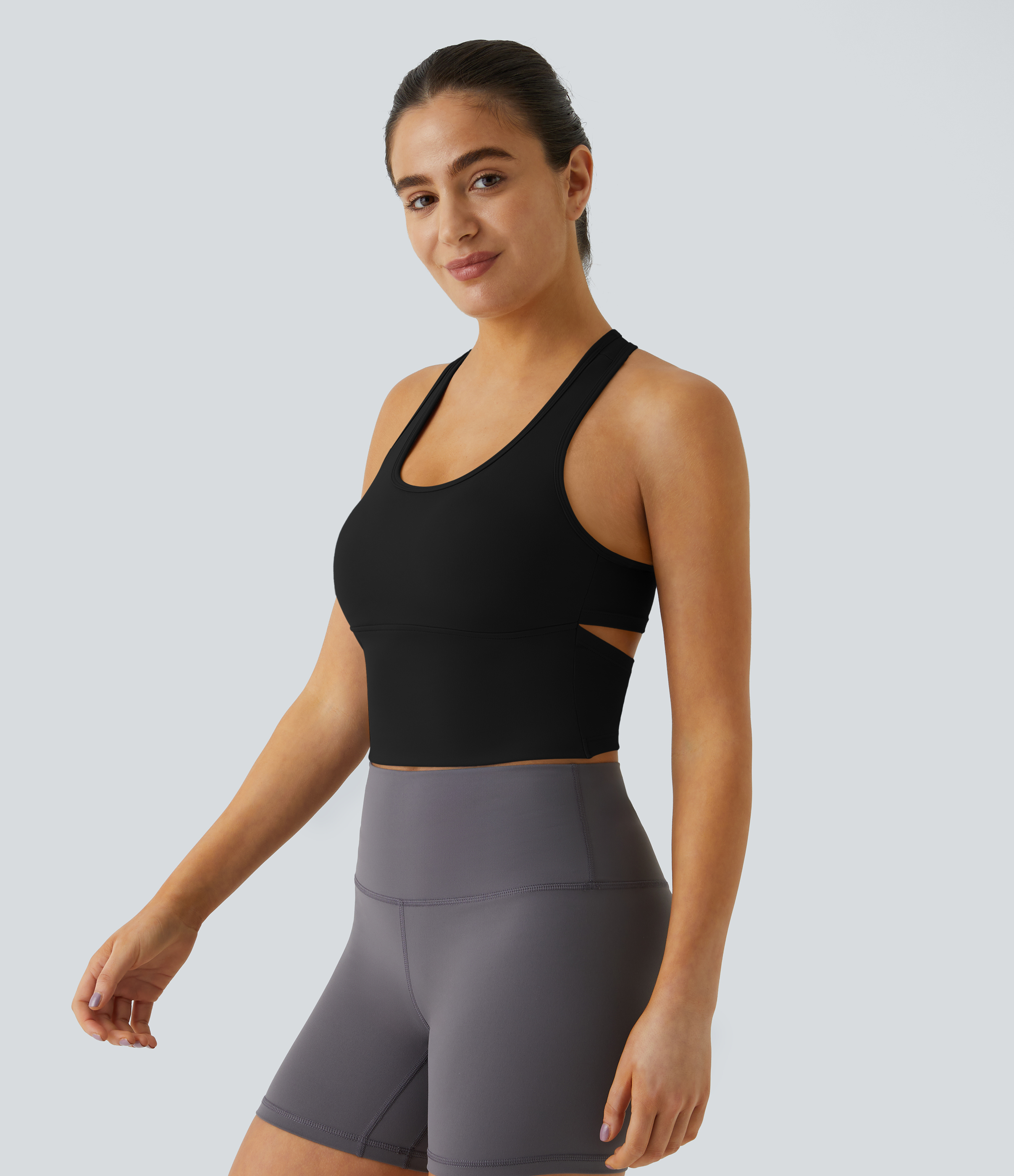 Halara In My Feels Cloudfulв„ў Fabric U Neck Backless Racerback Cut Out Cropped Yoga Tank Top Tank Top - Black - XL golf tops halter top 