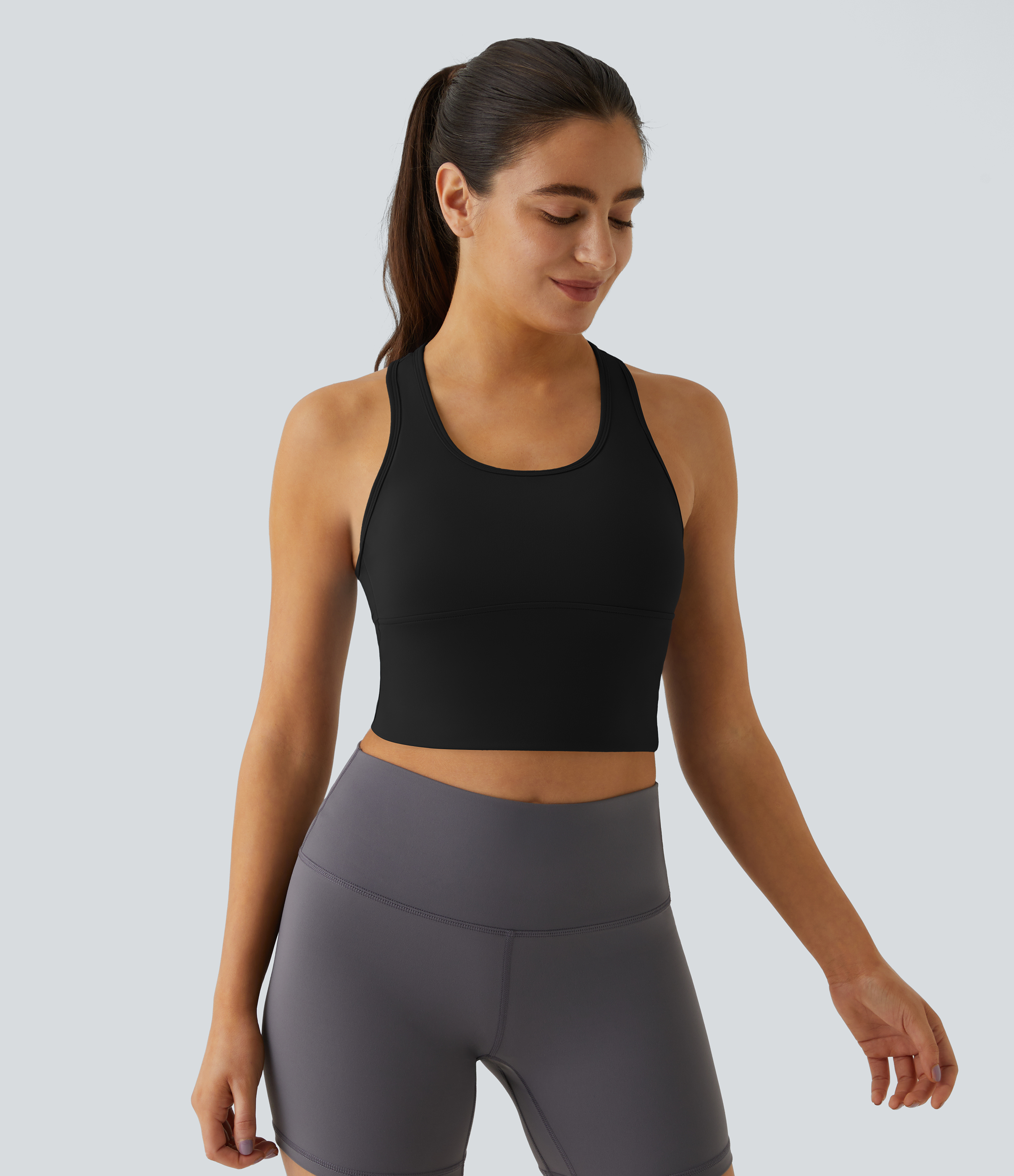 Halara In My Feels Cloudfulв„ў Fabric U Neck Backless Racerback Cut Out Cropped Yoga Tank Top Tank Top - Black - XL golf tops halter top 