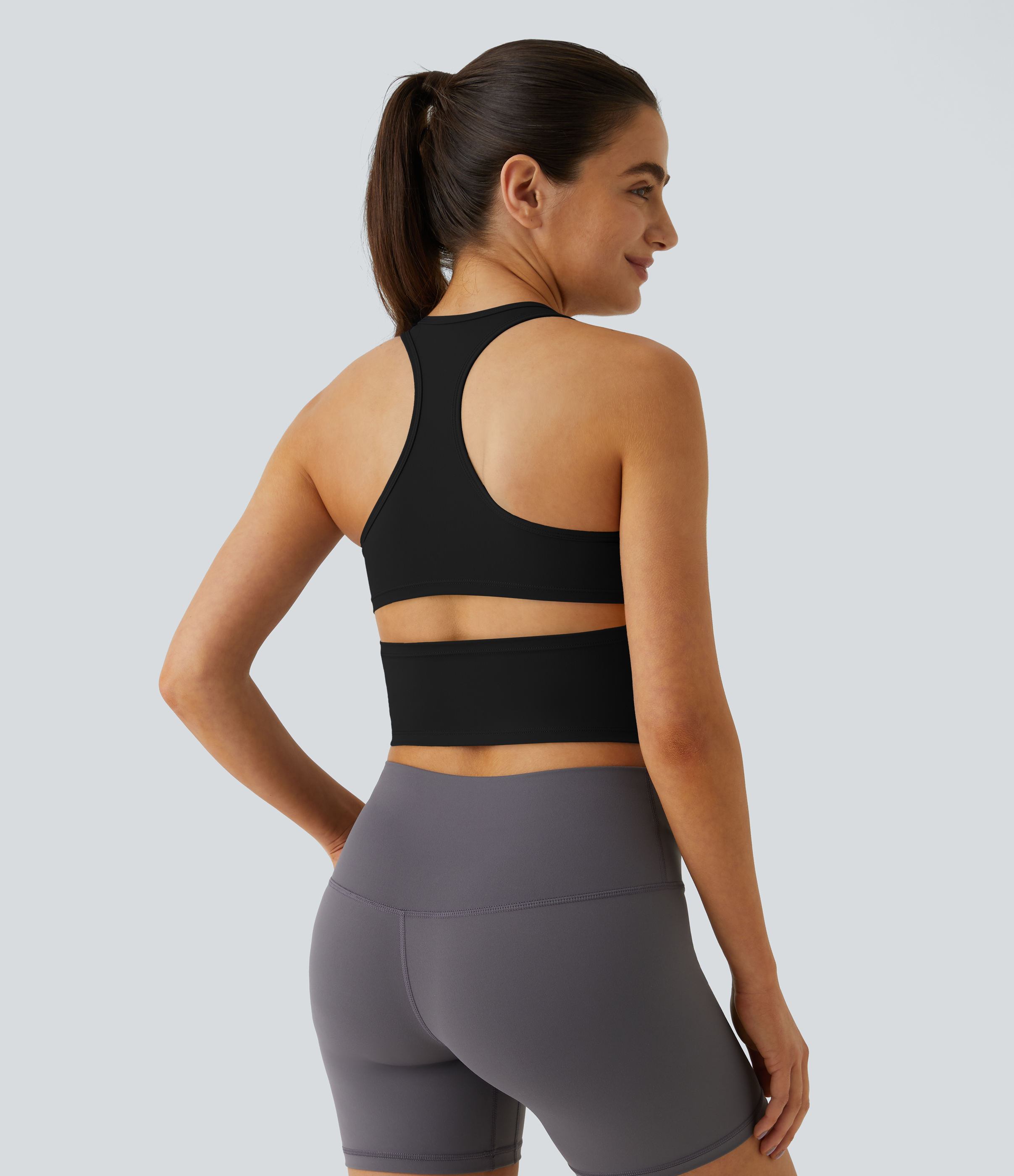 Halara In My Feels Cloudfulв„ў Fabric U Neck Backless Racerback Cut Out Cropped Yoga Tank Top Tank Top - Black - XL golf tops halter top 