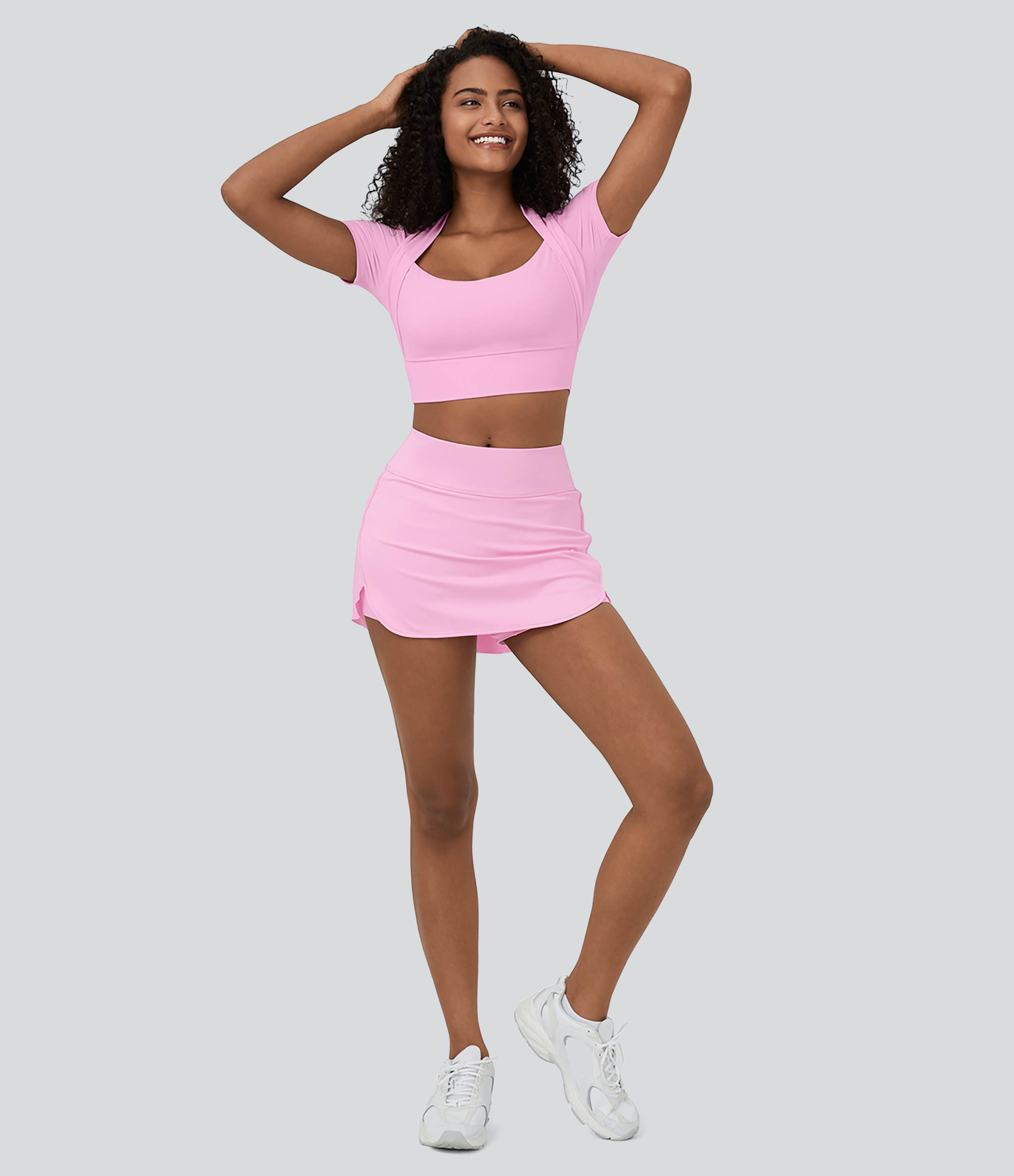 Halara Softlyzeroв„ў Airy High Waisted Contrast Trim 2-in-1 Side Pocket Curved Hem Mini Cool Touch Tennis Skirt  - Nosegay - M(regular) 