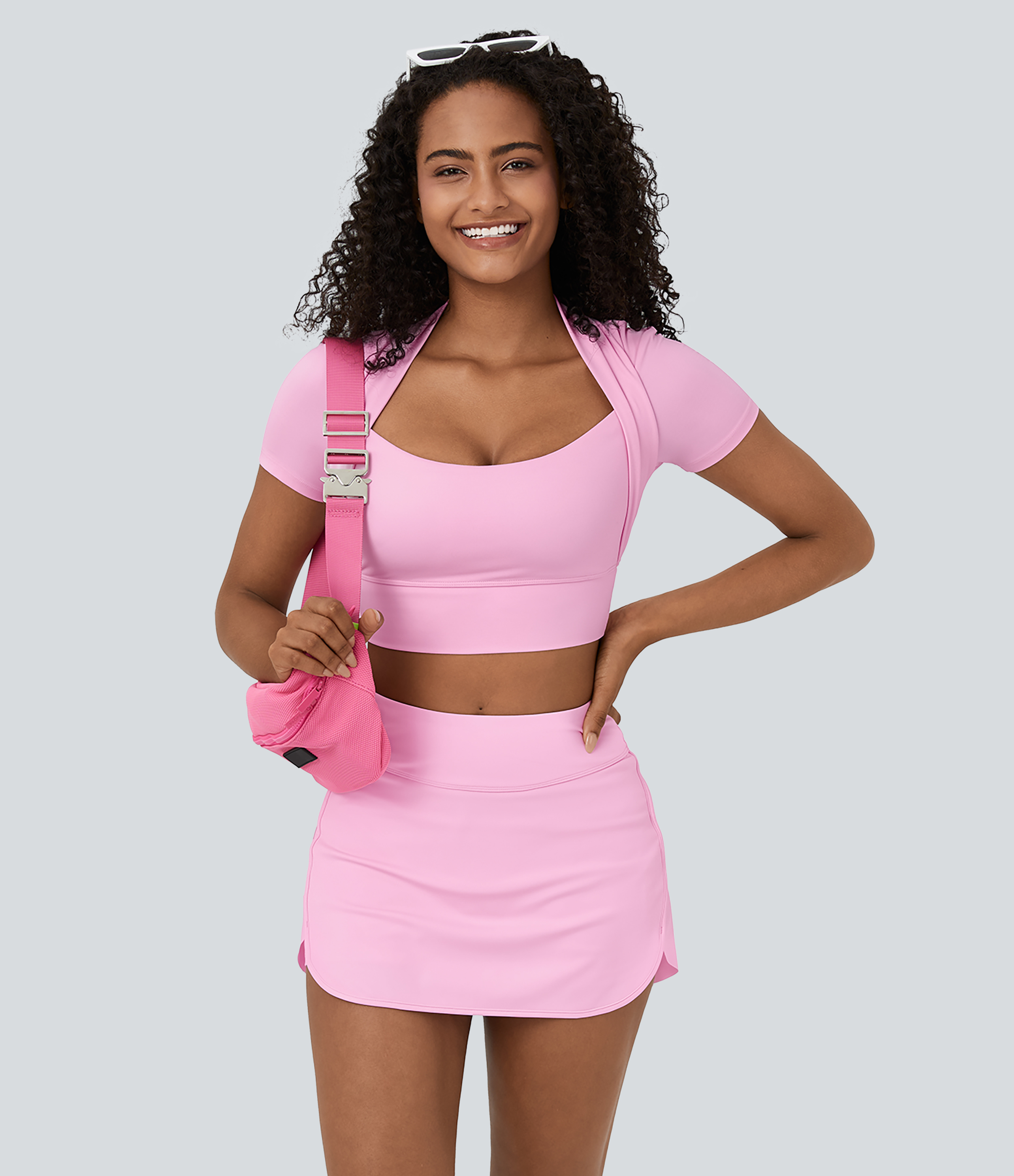 Halara Softlyzeroв„ў Airy High Waisted Contrast Trim 2-in-1 Side Pocket Curved Hem Mini Cool Touch Tennis Skirt  - Nosegay - M(regular) 