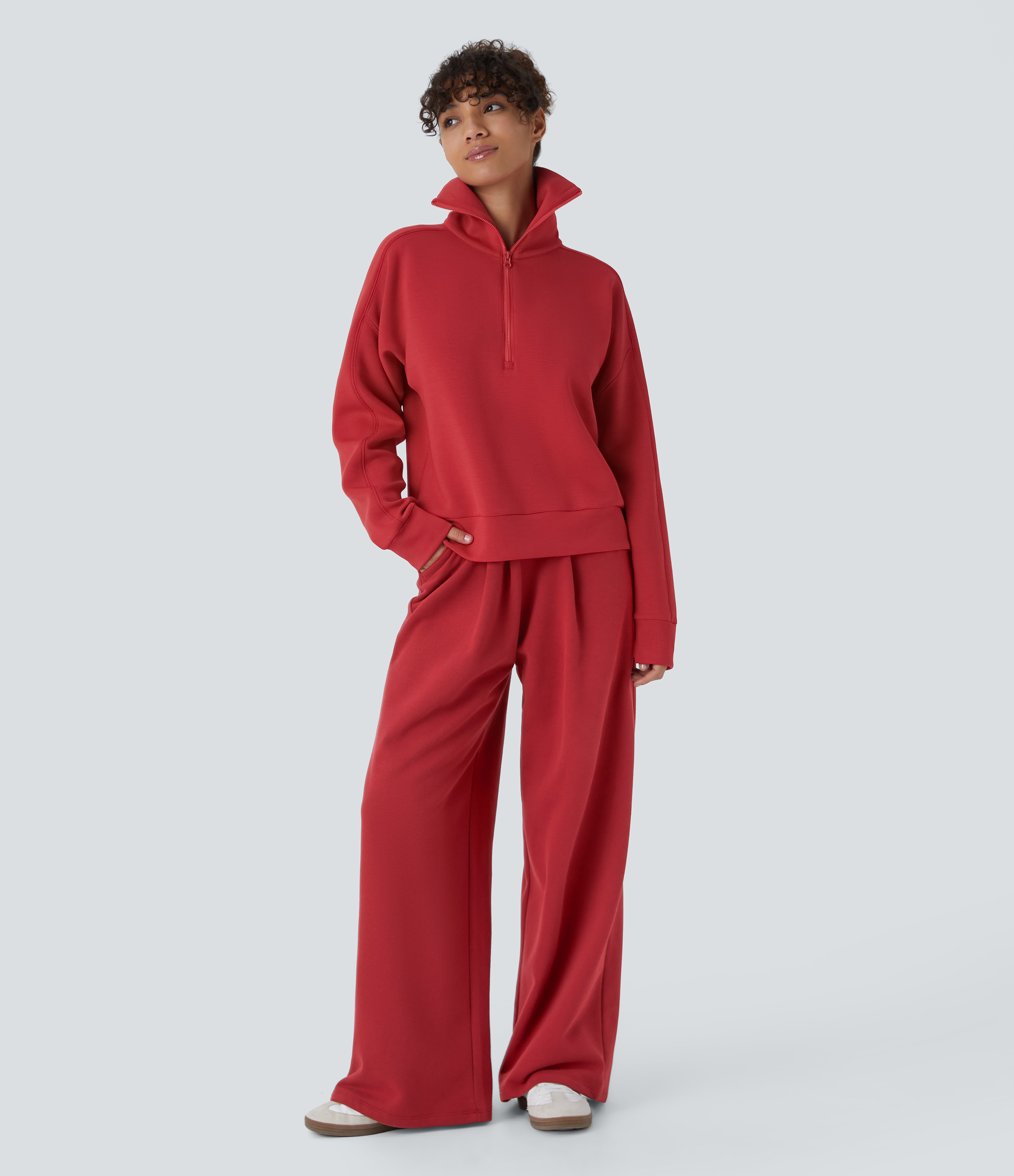Halara SpacerTekв„ў Funnel Neck Half zipper Raglan Sleeve Relax Casual Sweatshirt  - Samba - M 