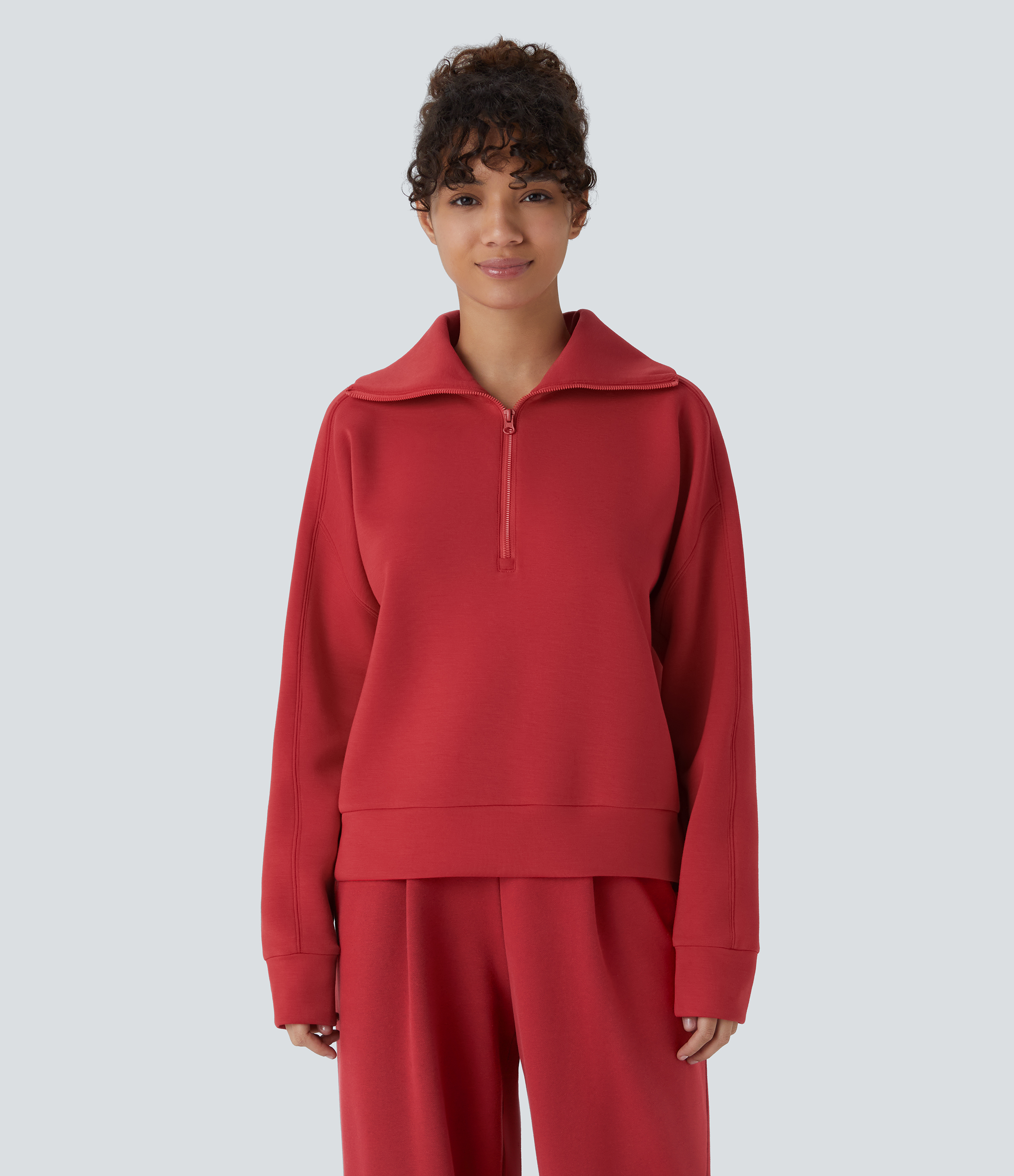 Halara SpacerTekв„ў Funnel Neck Half zipper Raglan Sleeve Relax Casual Sweatshirt  - Samba - M 