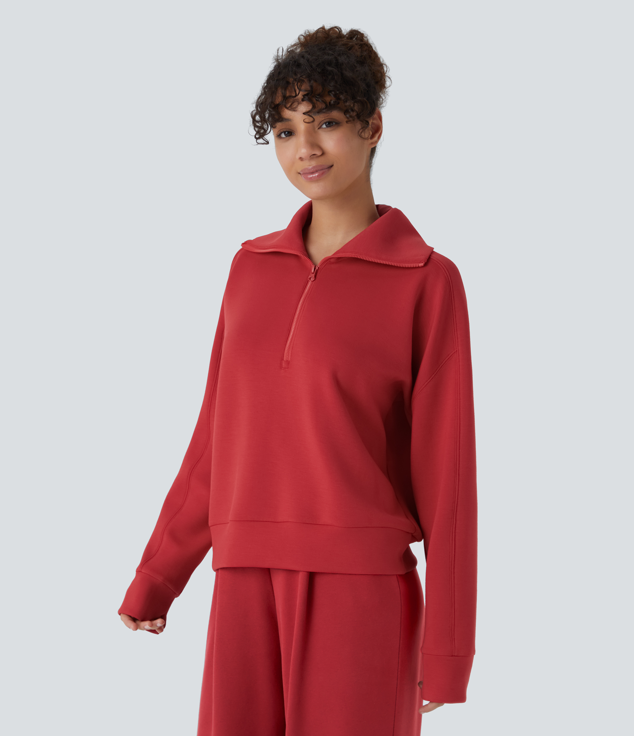 Halara SpacerTekв„ў Funnel Neck Half zipper Raglan Sleeve Relax Casual Sweatshirt  - Samba - M 
