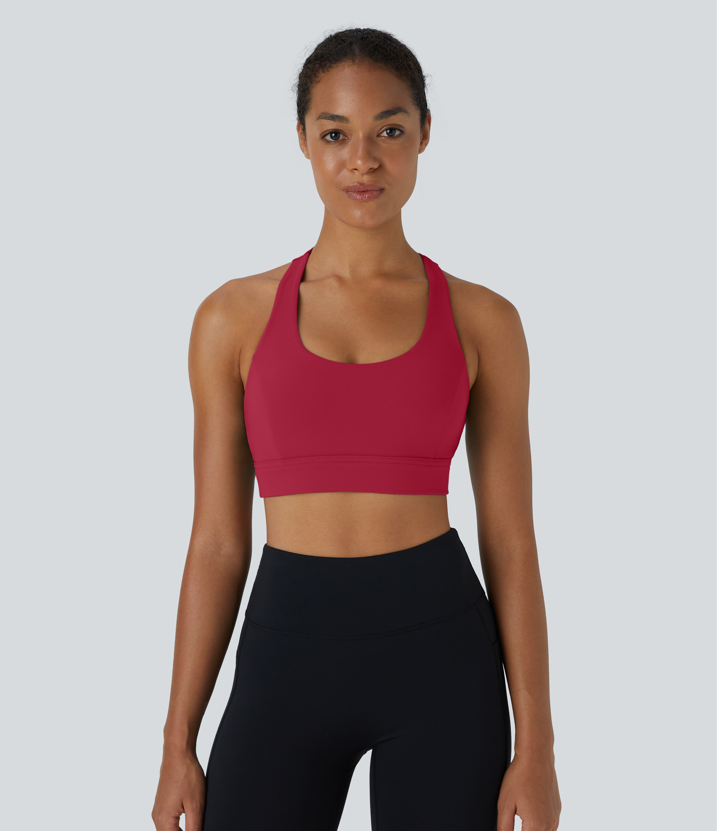 Halara Low Support Backless Racerback Crisscross Yoga Sports Bra  - Scarlet Sage - XS push up bra strapless bra backless bra sticky bra 