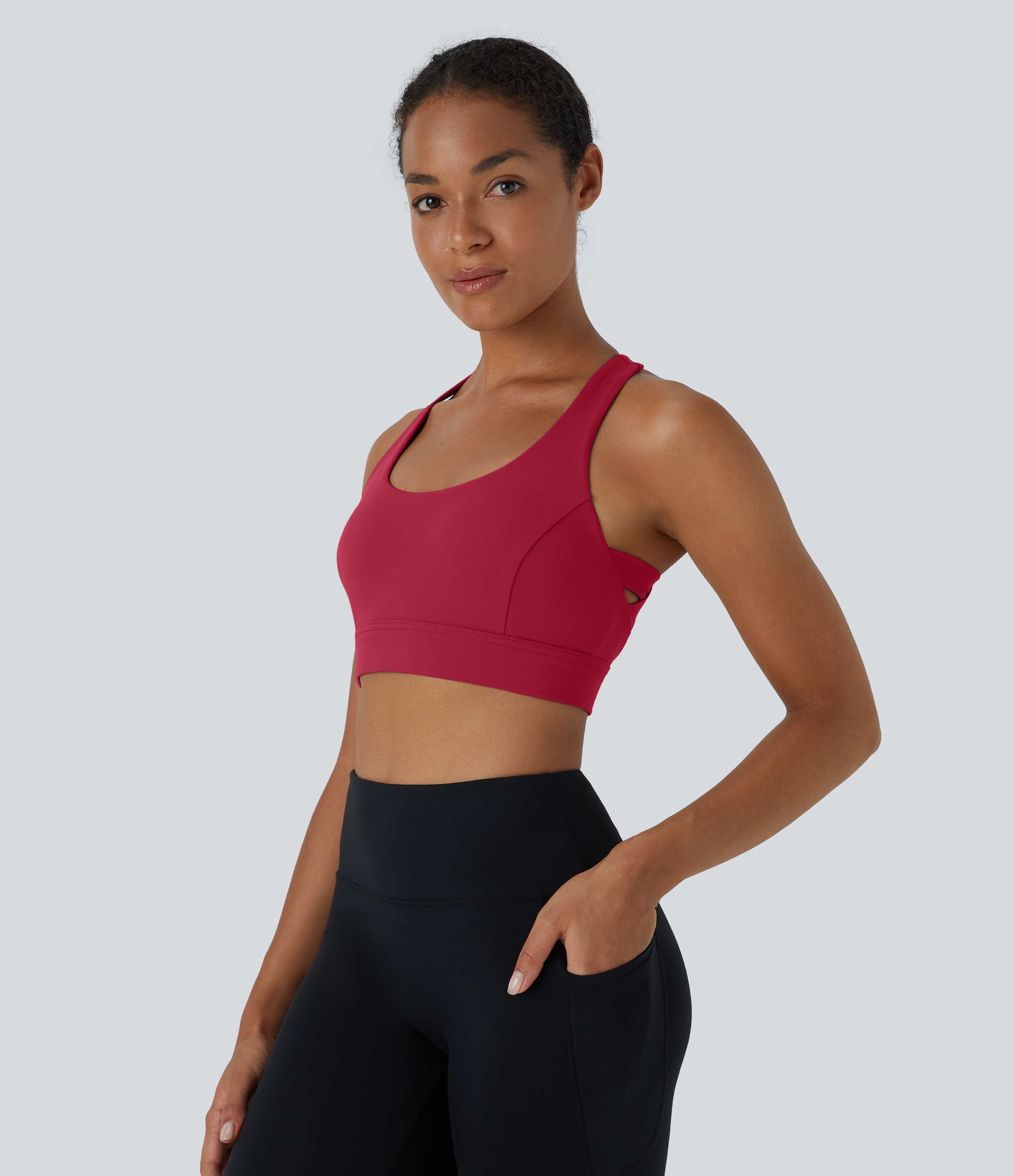 Halara Low Support Backless Racerback Crisscross Yoga Sports Bra  - Scarlet Sage - XS push up bra strapless bra backless bra sticky bra 