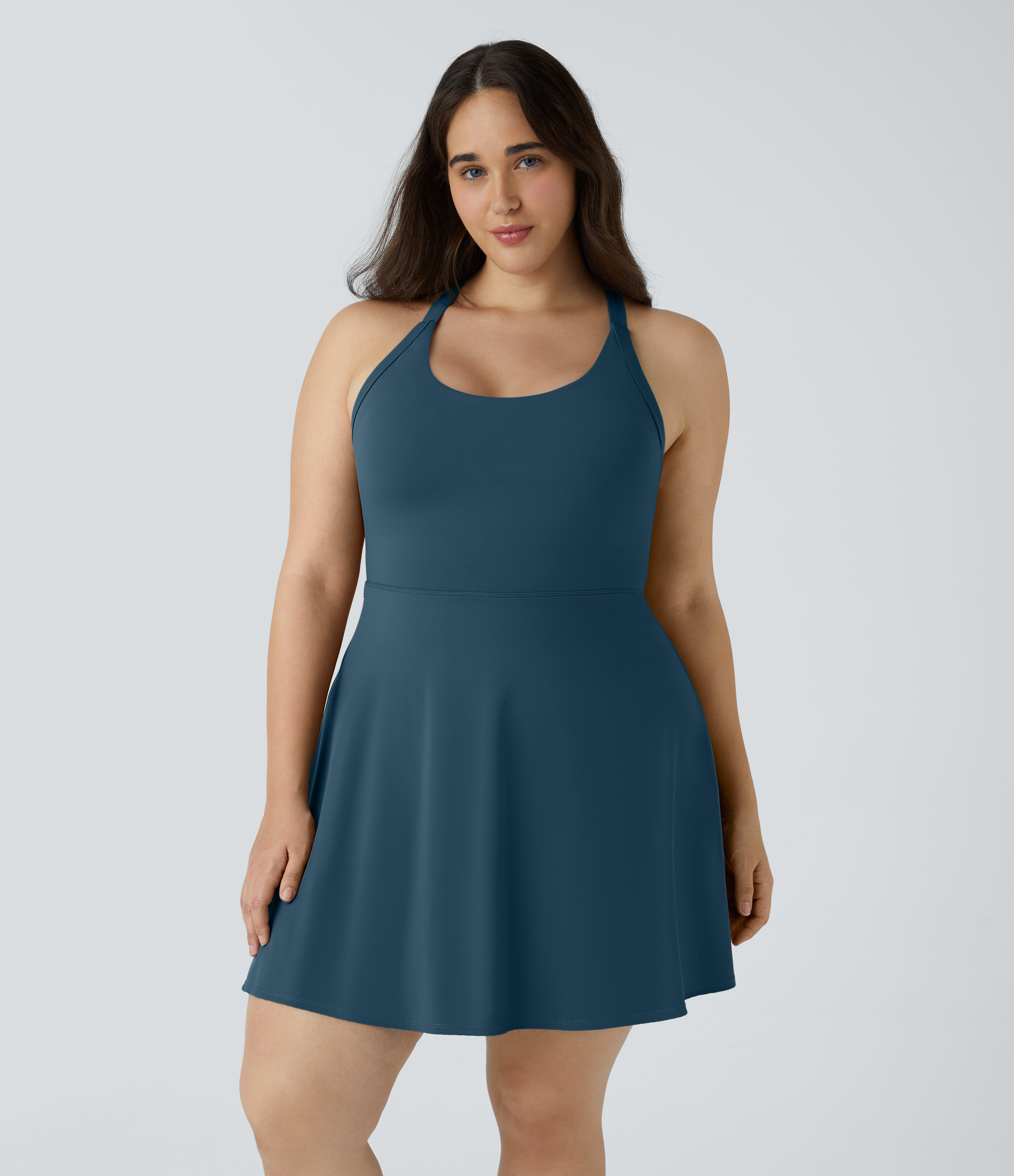 Halara Backless Cut Out Twisted Side Pocket 2-in-1 Plus Size Barre Ballet Dance Dress  - Majolica Blue - 3X 