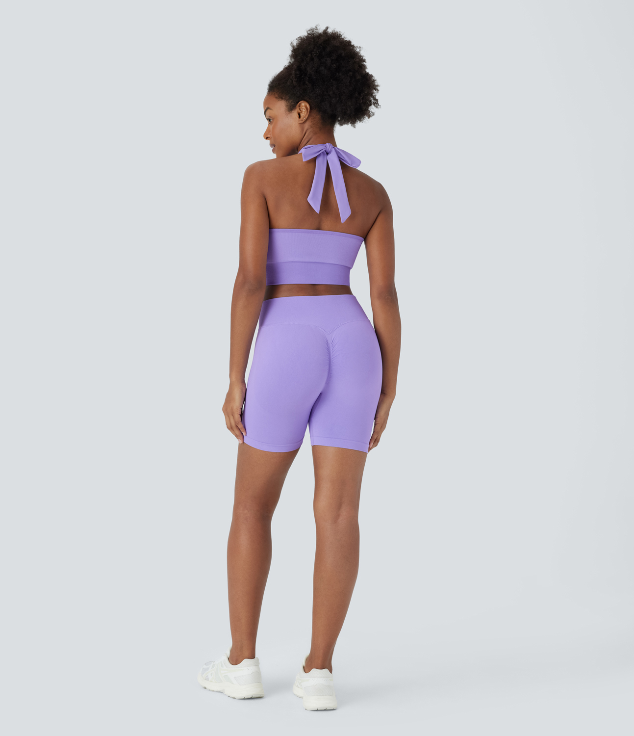 Halara Seamless Flow Low Support Halter Tie Back Yoga Sports Bra  - Purple Rose - S push up bra strapless bra backless bra sticky bra 