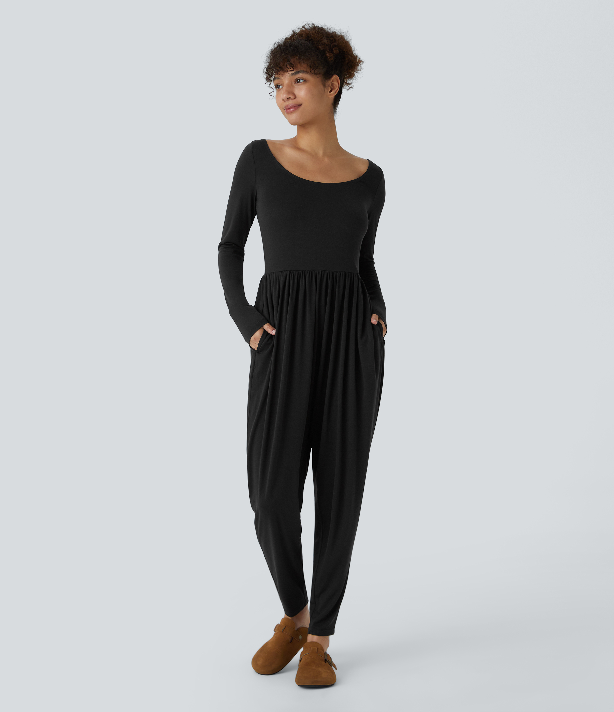 Scoop Neck Pocket Casual Harem Jumpsuit