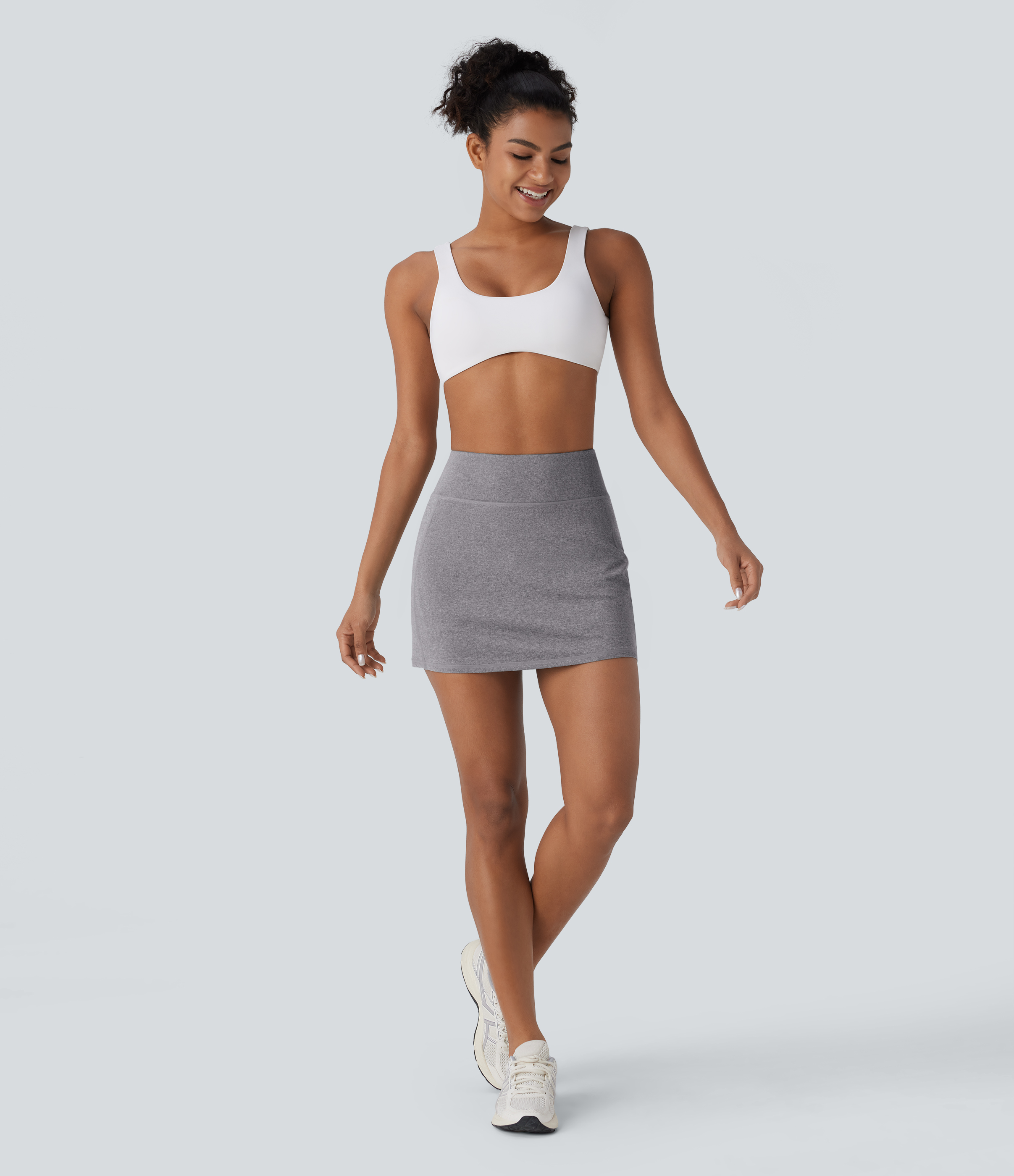 Halara High Waisted 2-in-1 Side Pocket Mini Pickleball Skirt  - Mottled Light Grey - S(regular) midi skirt a line skirt golfing skirt 