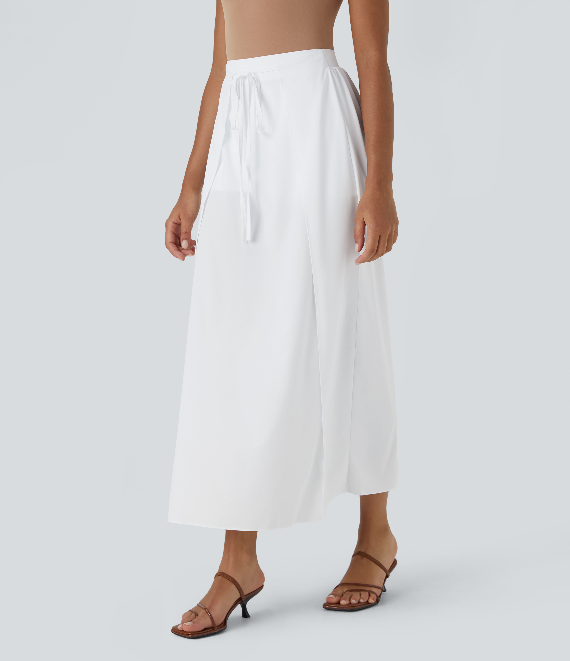 Halara Breezefulв„ў High Waisted Tie Front Plicated Split Flowy 2-in-1 Maxi Quick Dry Casual Skirt  - White - S(regular) 