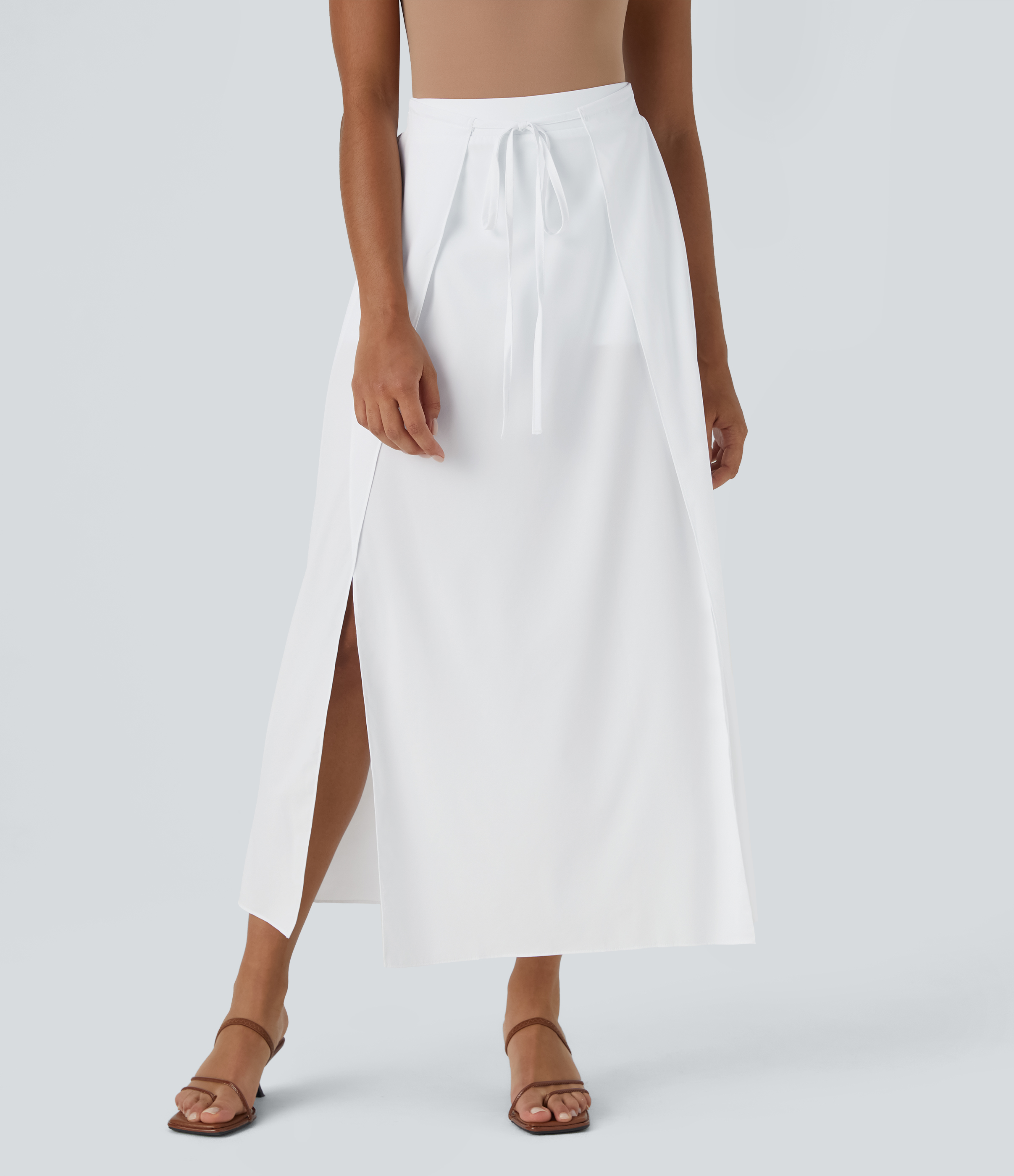 Halara Breezefulв„ў High Waisted Tie Front Plicated Split Flowy 2-in-1 Maxi Quick Dry Casual Skirt  - White - S(regular) 