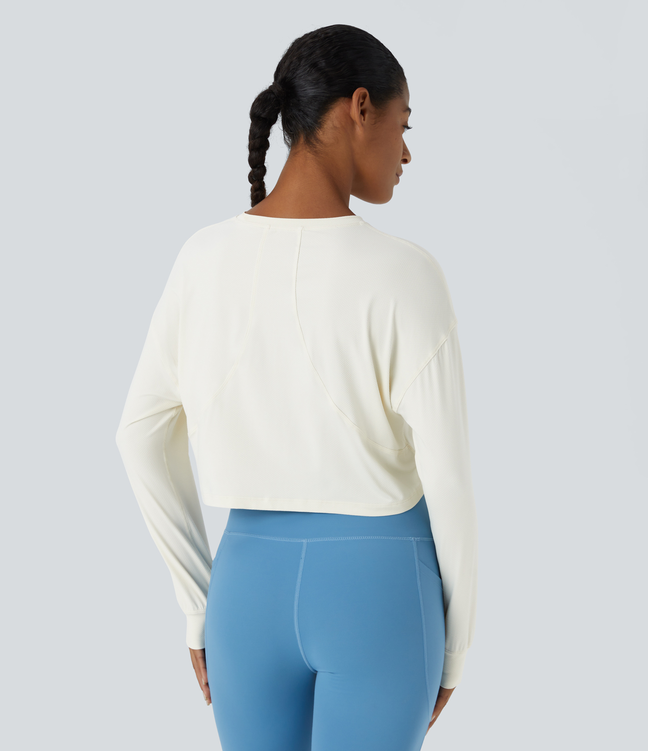 Halara Dropped Shoulder Long Sleeve Cropped Sports Top  - Snow White - S 
