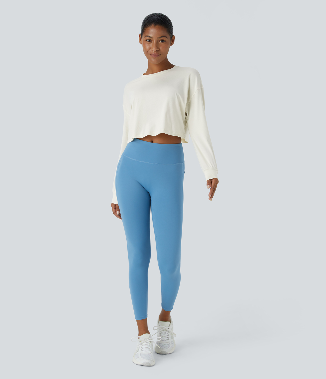 Halara Dropped Shoulder Long Sleeve Cropped Sports Top  - Snow White - S 