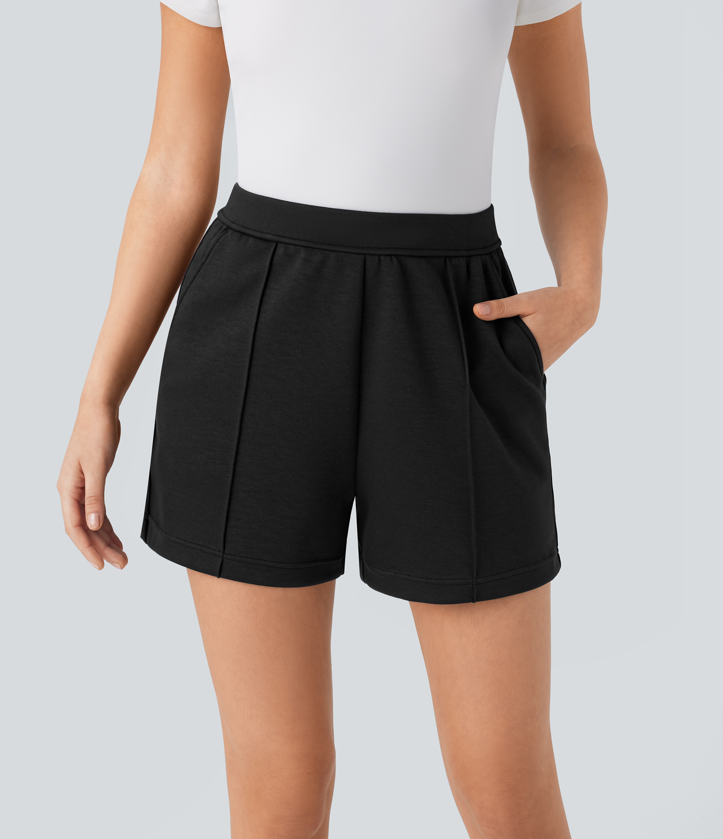 Halara High Waisted Side Pocket Work Shorts  - Black - L booty shorts compression shorts yoga shorts 
