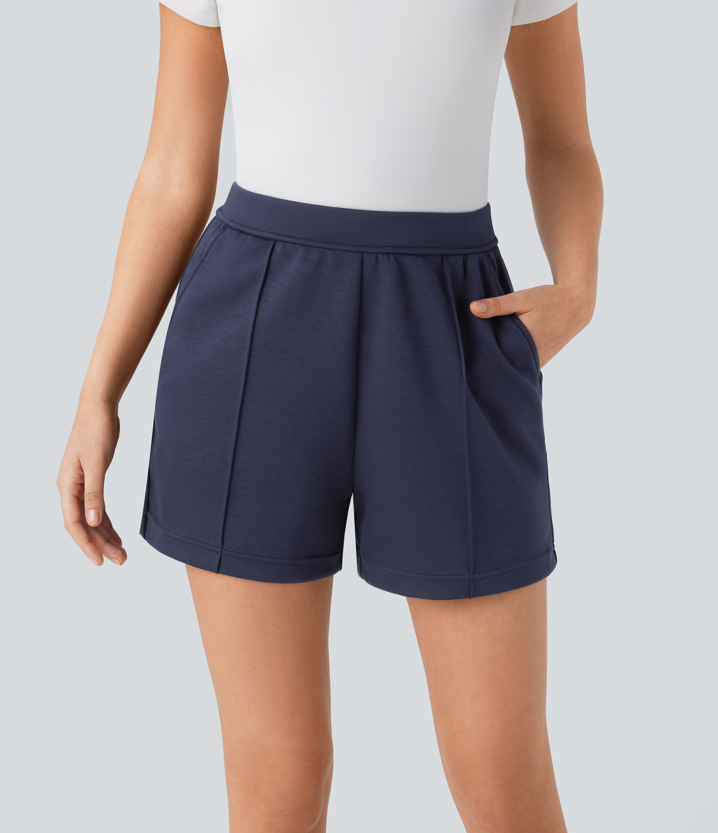 Halara High Waisted Side Pocket Work Shorts  - Midnight Blue - XS booty shorts compression shorts yoga shorts 
