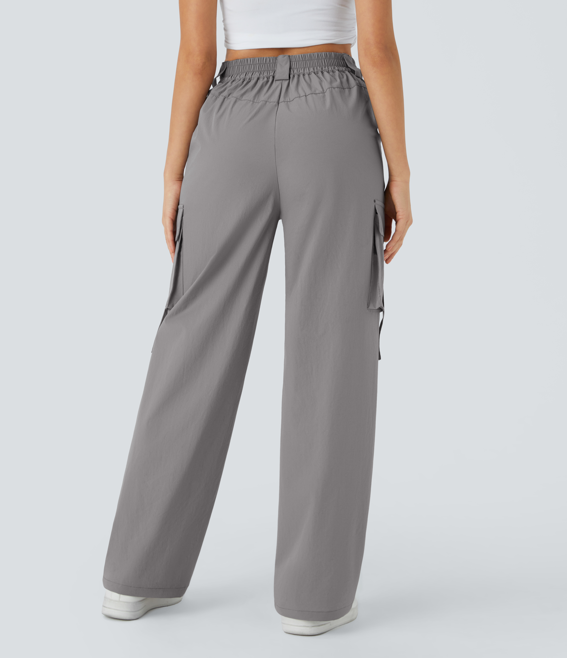 Halara High Waisted Button Zipper Multiple Pockets Straight Leg Casual Cargo Pants  - Mourning Dove - S 