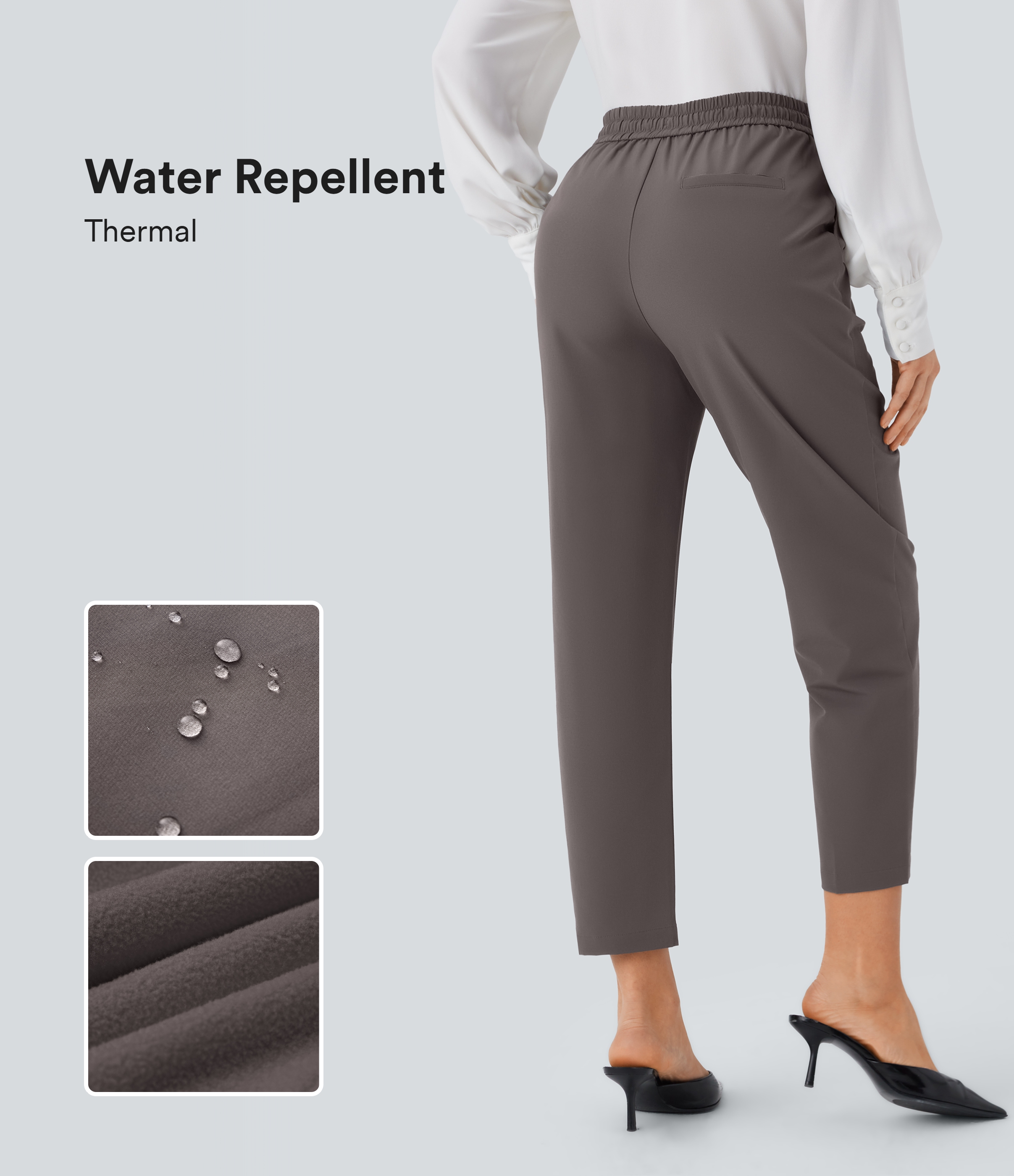 Pantalones de trabajo térmicos de cintura alta, resistentes al agua y al desgaste, con bolsillo y cordón ajustable