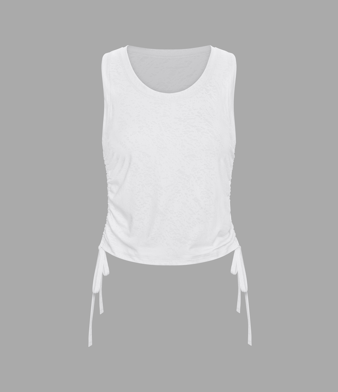 Halara U Neck Drawstring Ruched Jacquard Casual Tank Top Tank Top - White - S golf tops halter top tunic tops sleeveless tops backless top 
