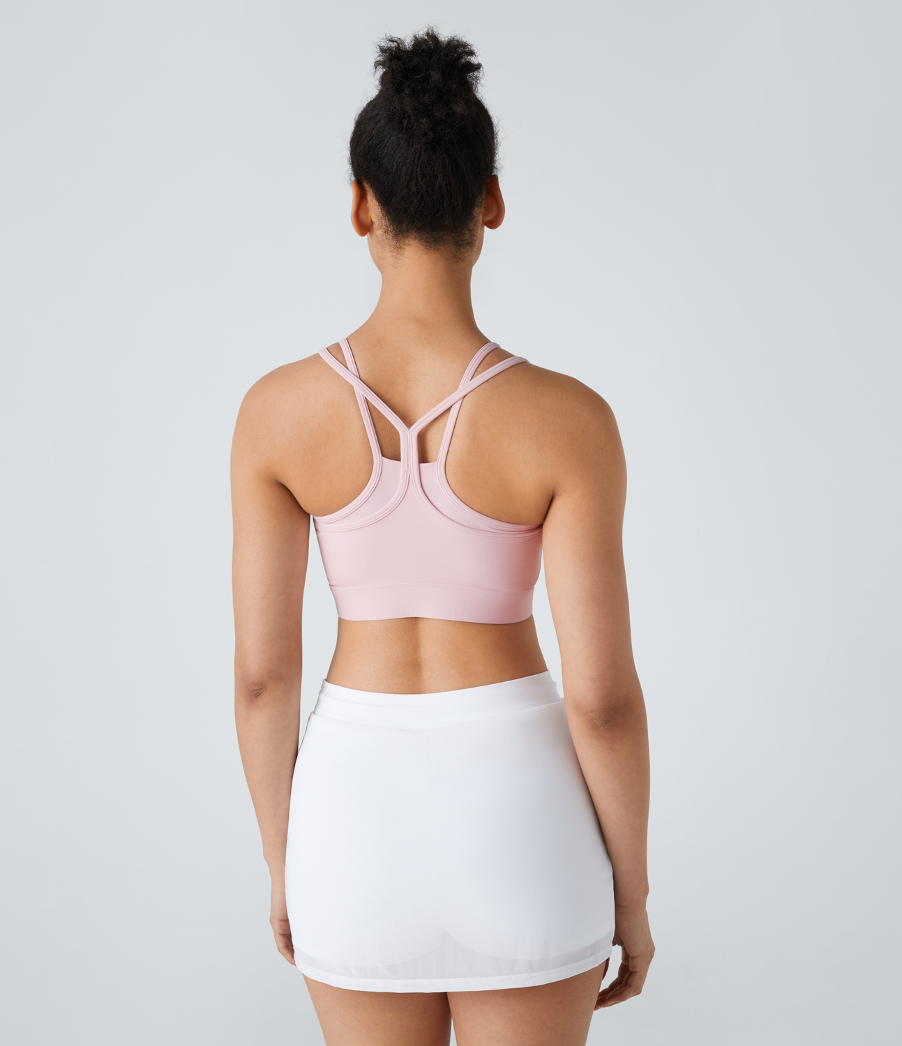 Halara Low Support Backless Cut Out Contrast Mesh 2-in-1 Yoga Sports Bra  - Pale Lilac - S push up bra strapless bra backless bra sticky bra 