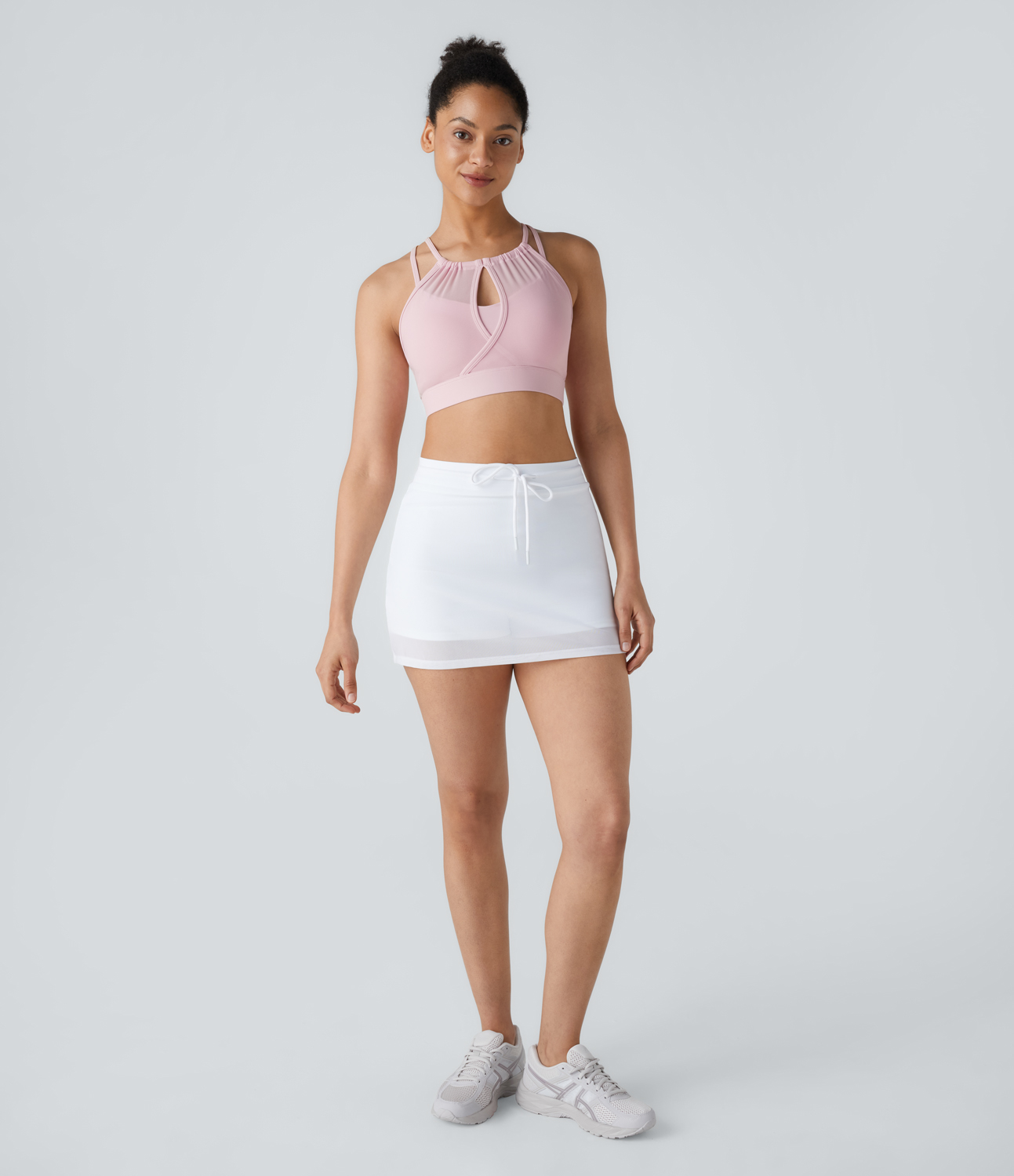 Halara Low Support Backless Cut Out Contrast Mesh 2-in-1 Yoga Sports Bra  - Pale Lilac - S push up bra strapless bra backless bra sticky bra 