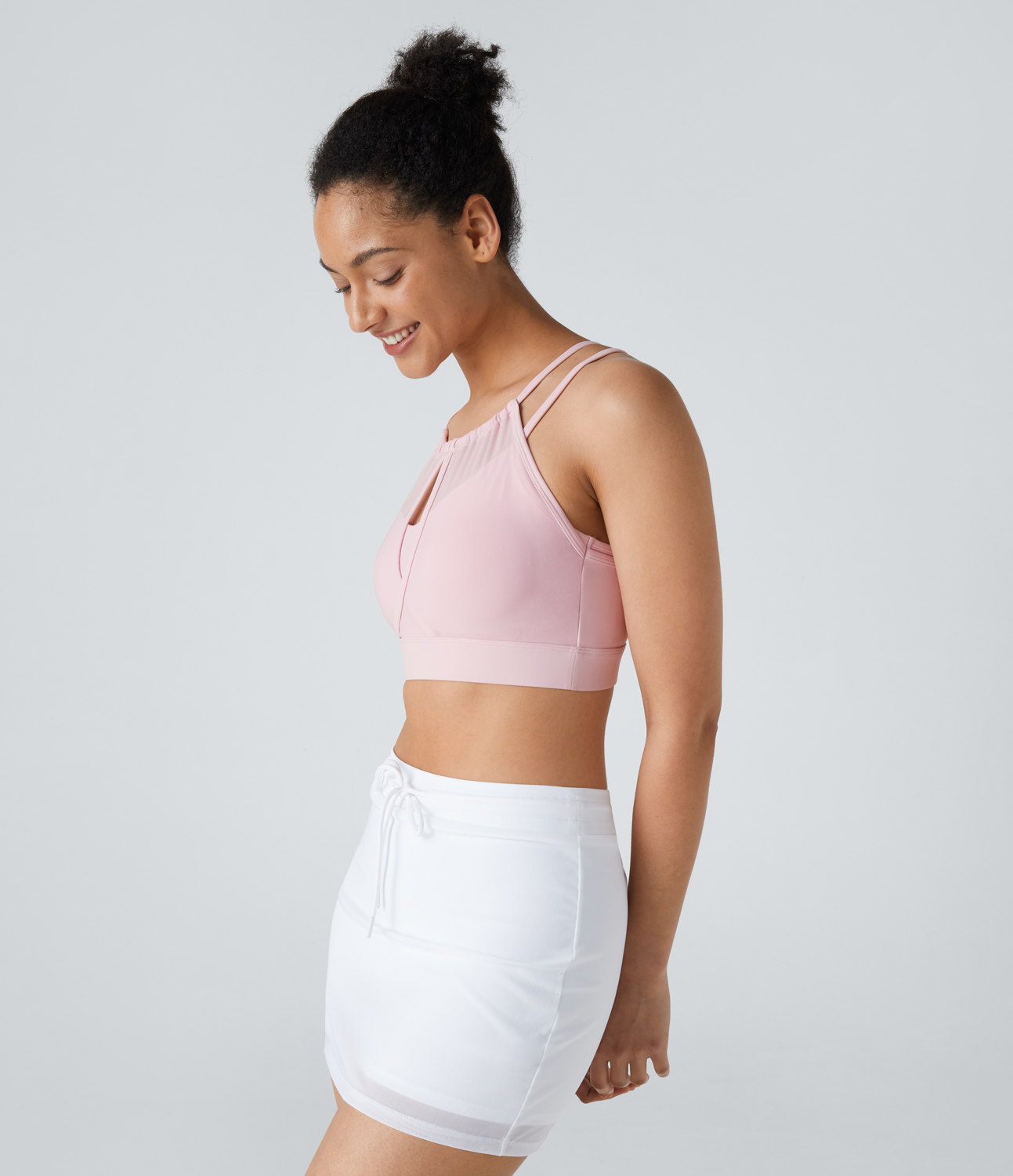 Halara Low Support Backless Cut Out Contrast Mesh 2-in-1 Yoga Sports Bra  - Pale Lilac - S push up bra strapless bra backless bra sticky bra 