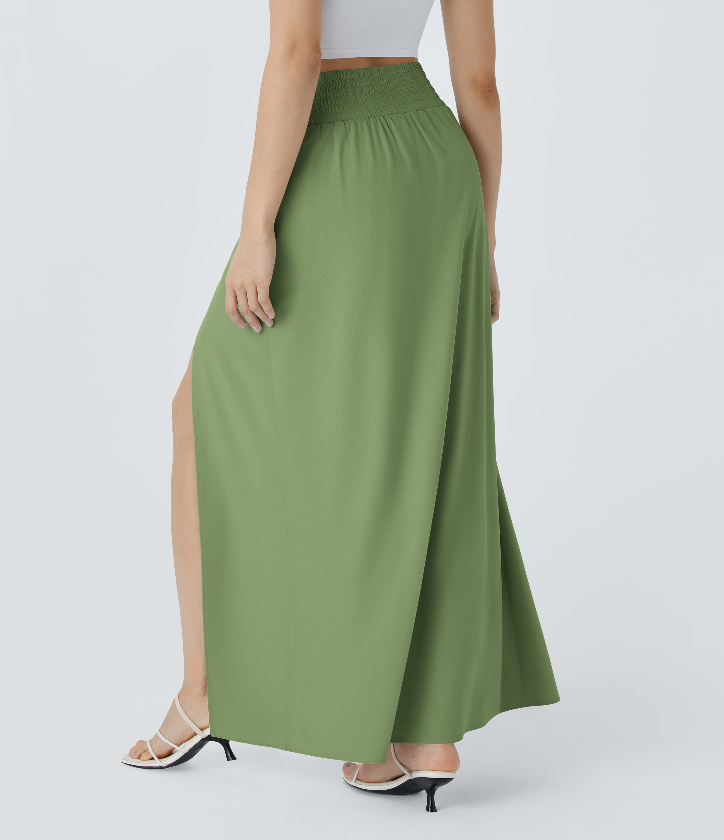 Halara Breezefulв„ў High Waisted Split 2-in-1 Side Pocket Flowy Maxi Quick Dry Casual Skirt  - Hot Wasabi - Green - L(regular) 