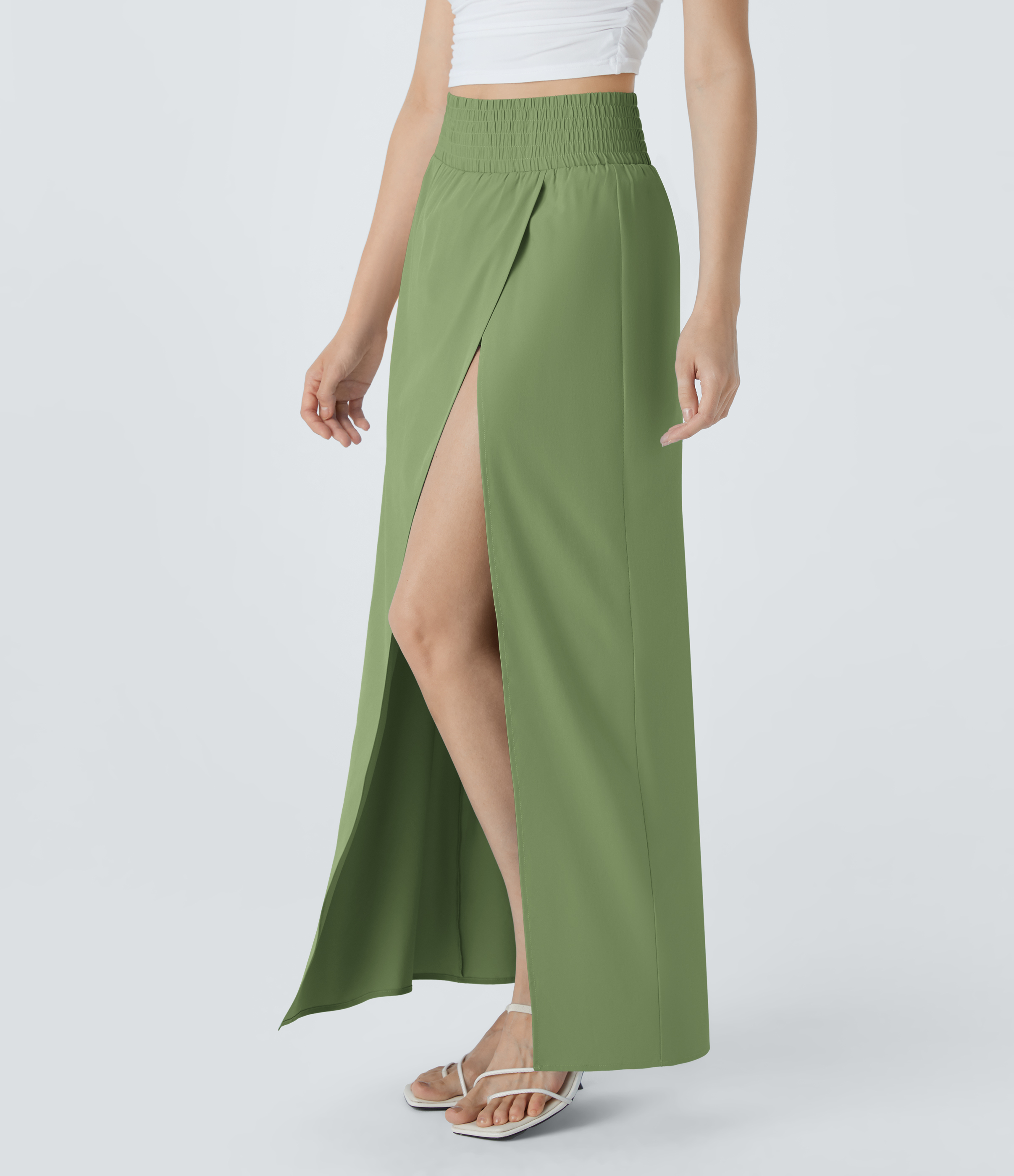 Halara Breezefulв„ў High Waisted Split 2-in-1 Side Pocket Flowy Maxi Quick Dry Casual Skirt  - Hot Wasabi - Green - L(regular) 