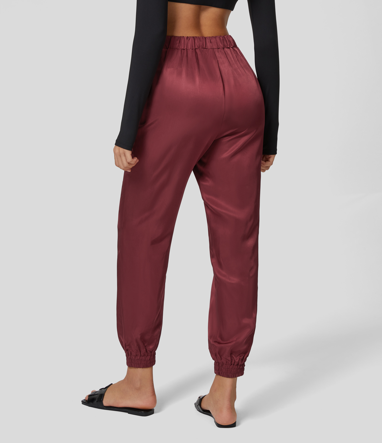 

Halara High Waisted Drawstring Side Pocket Satin-Like Party Joggers - Burnt Russet