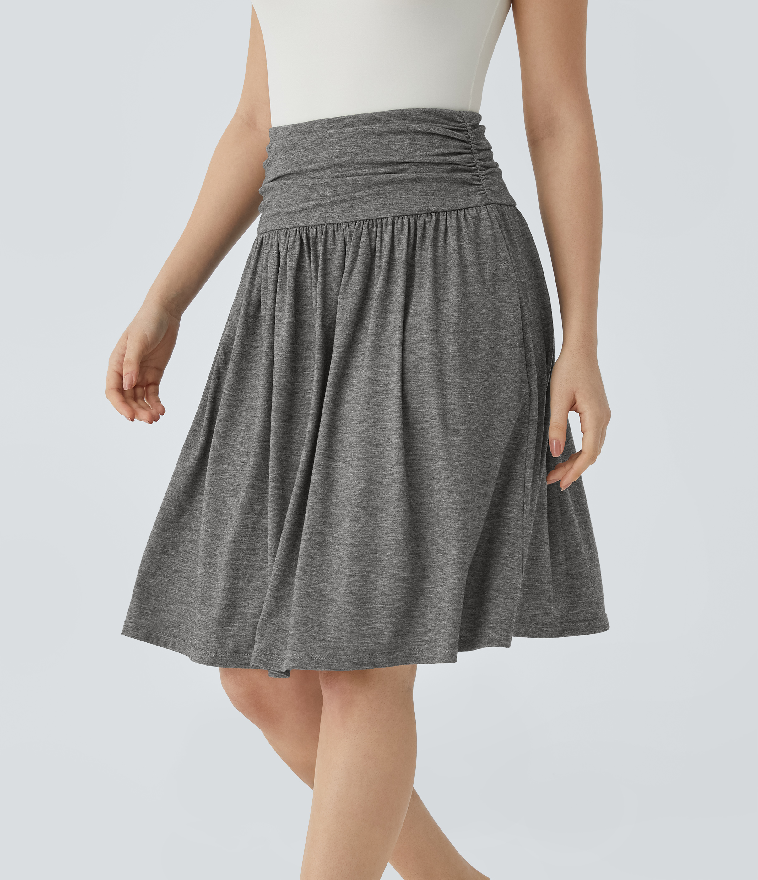 Halara High Waisted Ruched Side Pocket Flowy Resort Skirt  - Darl Gray Floral Yarn - XL(regular) 