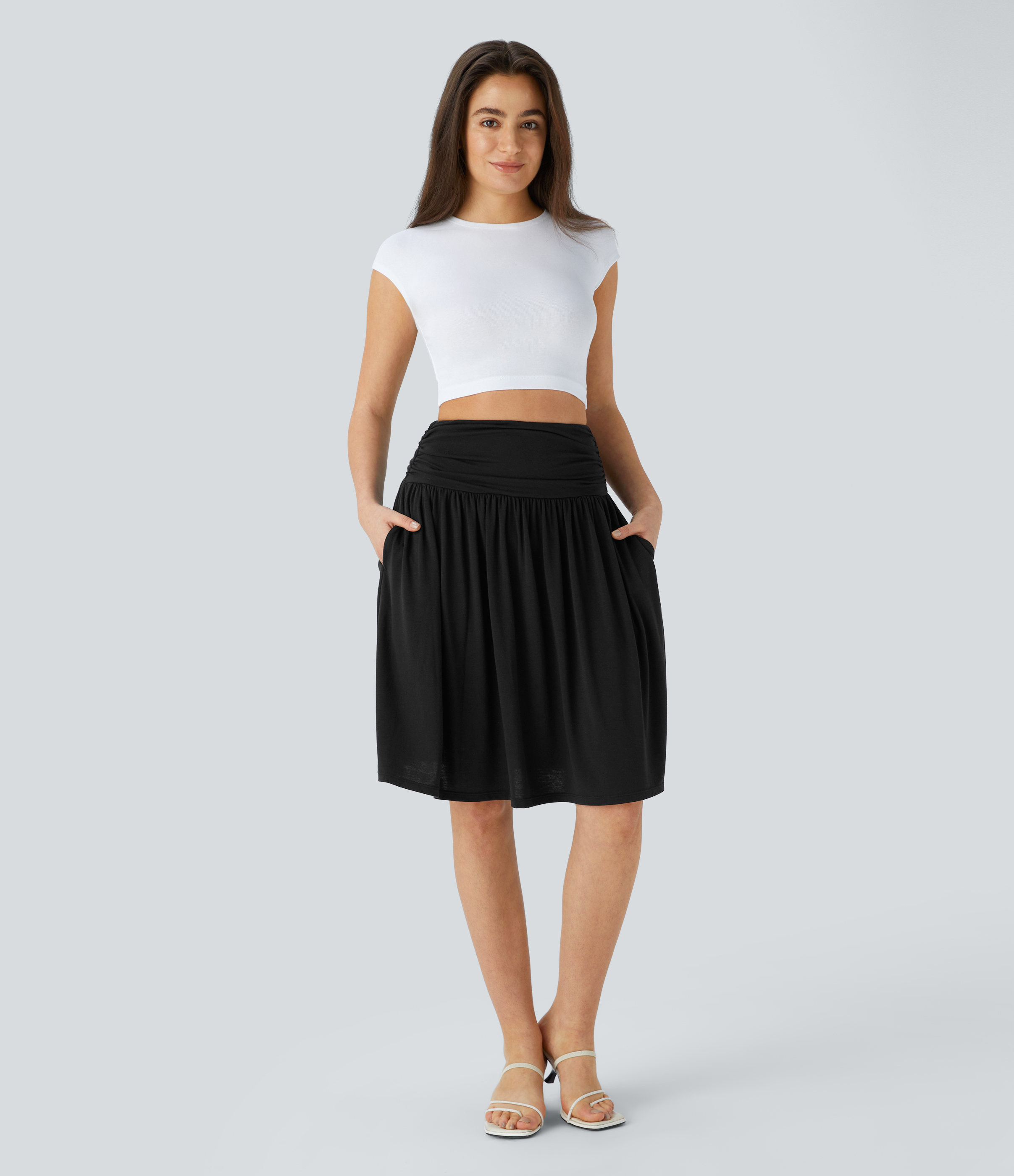 Halara High Waisted Ruched Side Pocket Flowy Resort Skirt  - Black - M(regular) 