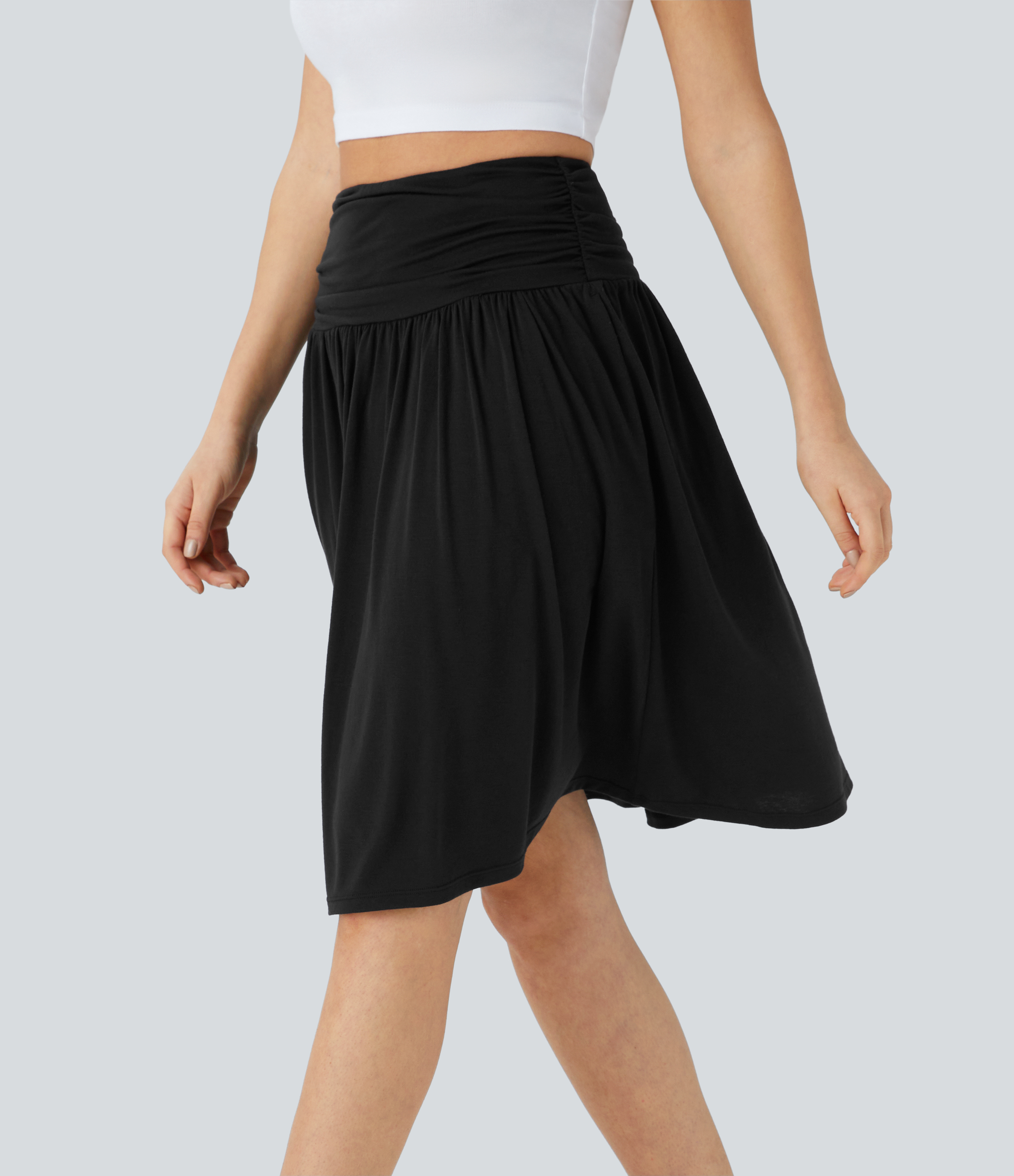 Halara High Waisted Ruched Side Pocket Flowy Resort Skirt  - Black - M(regular) 