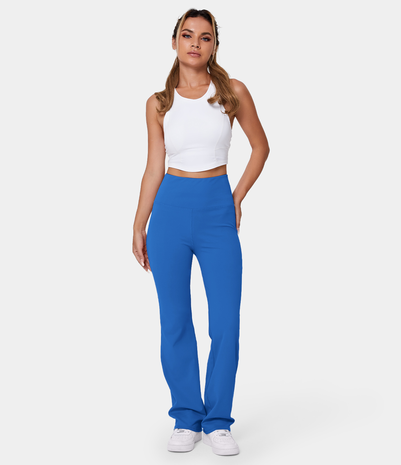 Women's High Waisted Back Pocket Plain Slight Flare Leggings HALARA